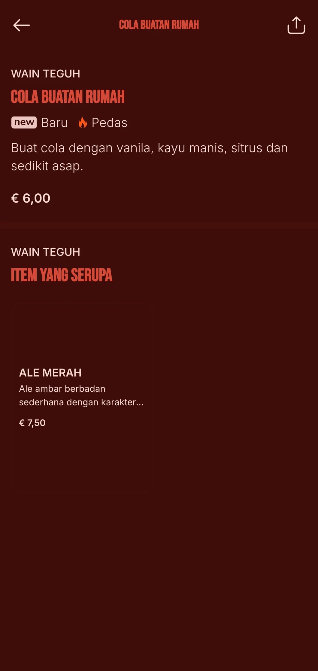 Reka bentuk merah berani dengan unsur nyalaan untuk restoran barbeku dengan bir kraf dan wiski.
