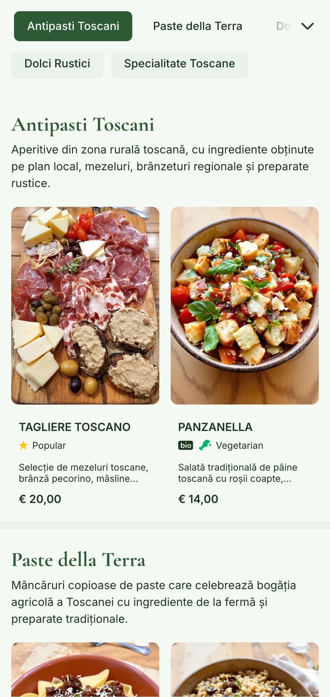 Celebrarea peisajului rural toscan cu verdele măslinilor, motivele viilor și elementele pământii pentru o experiență culinară italiană autentică.