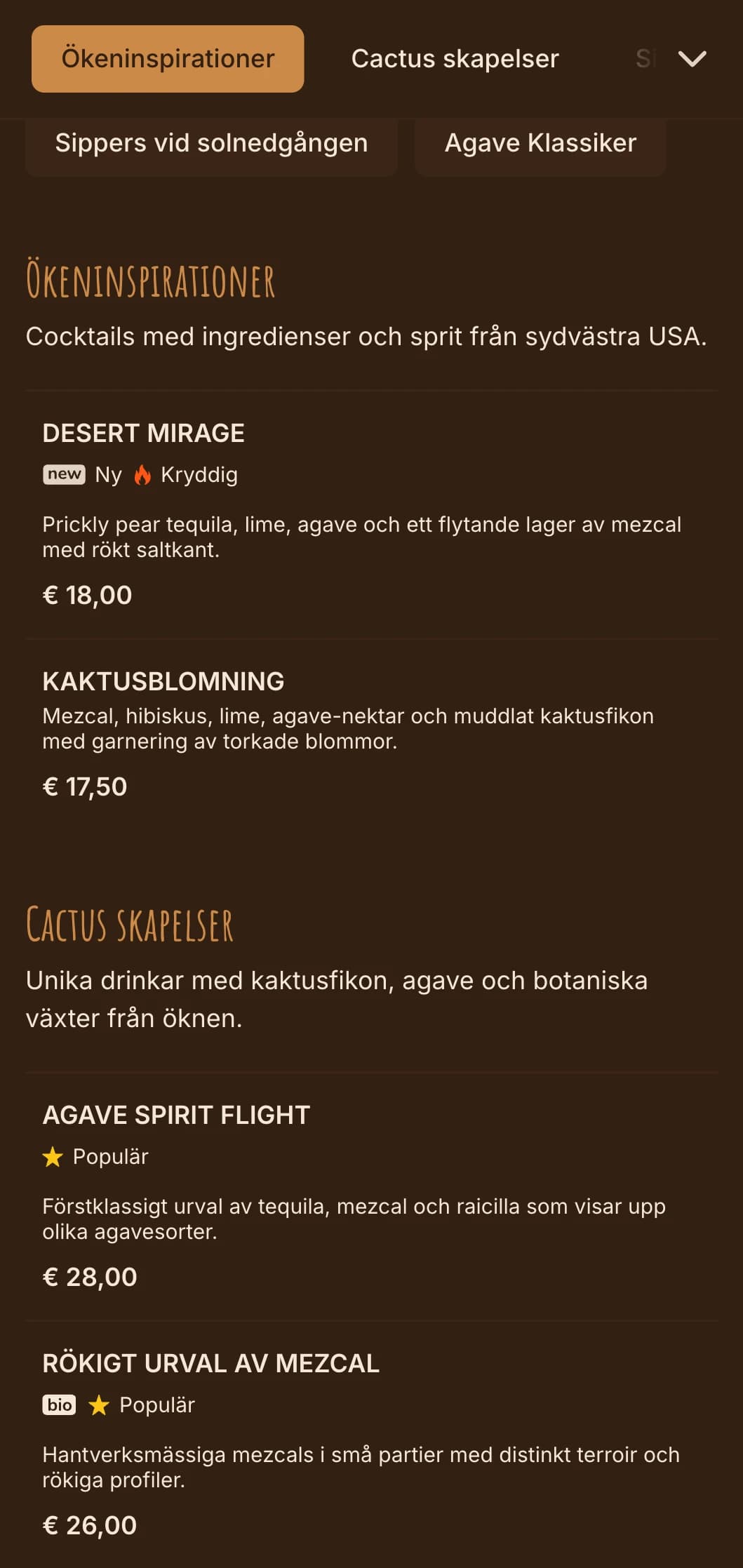 Varm ökeninspirerad palett med sydvästmotiv för tequila- och mezcalbarer.