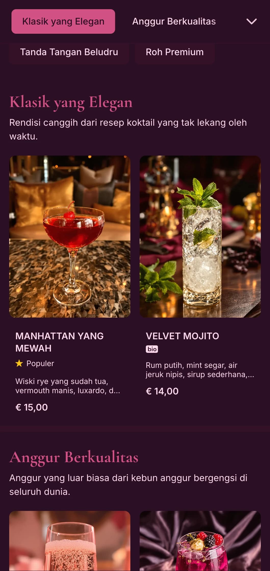 Desain merah anggur yang kaya dengan tekstur mewah untuk lounge koktail yang mewah.