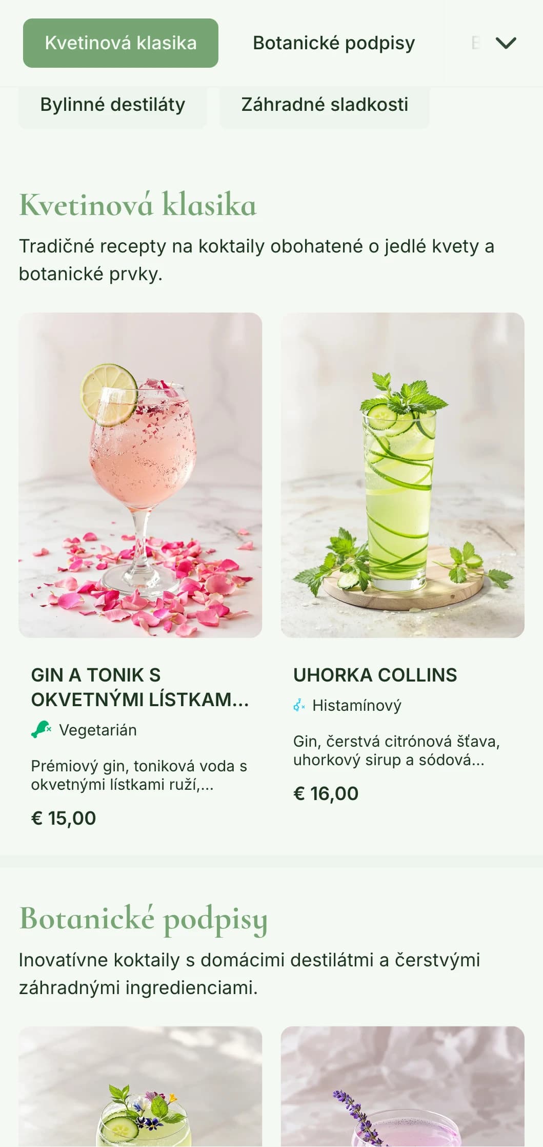 Svieži, záhradou inšpirovaný dizajn pre bary špecializujúce sa na bylinné koktaily a botanické destiláty so sviežimi zelenými tónmi.