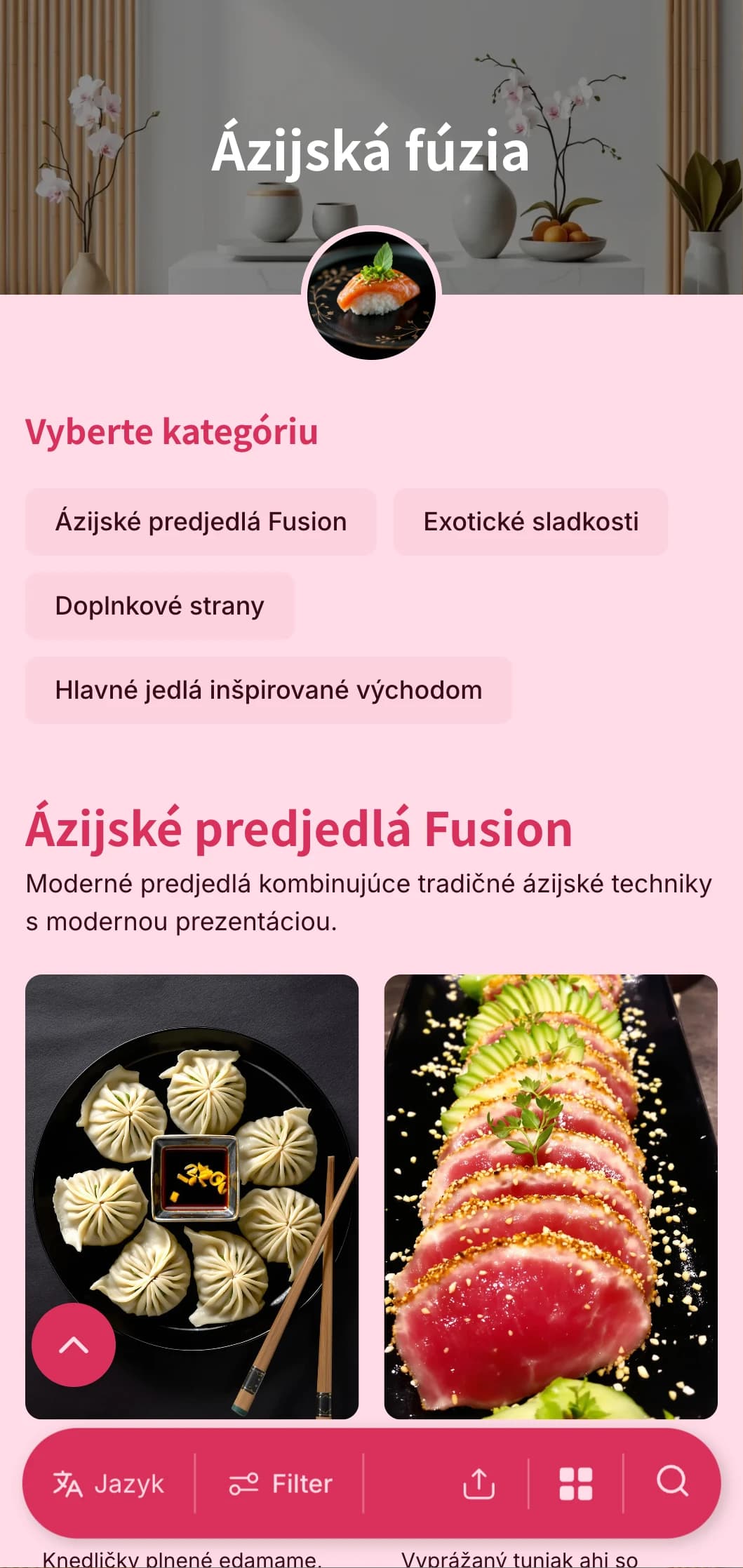 Moderný catering inšpirovaný ázijskou kuchyňou, ktorý kombinuje tradičné techniky s modernou prezentáciou pre moderné podujatia a medzinárodné stretnutia.