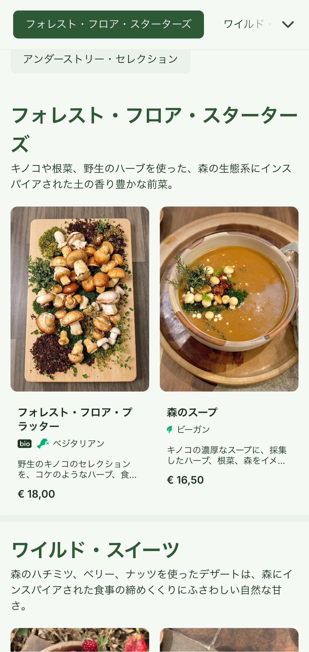 神秘的な森をイメージしたランチメニュー。森の中のレストランや森をテーマにしたレストランに最適です。