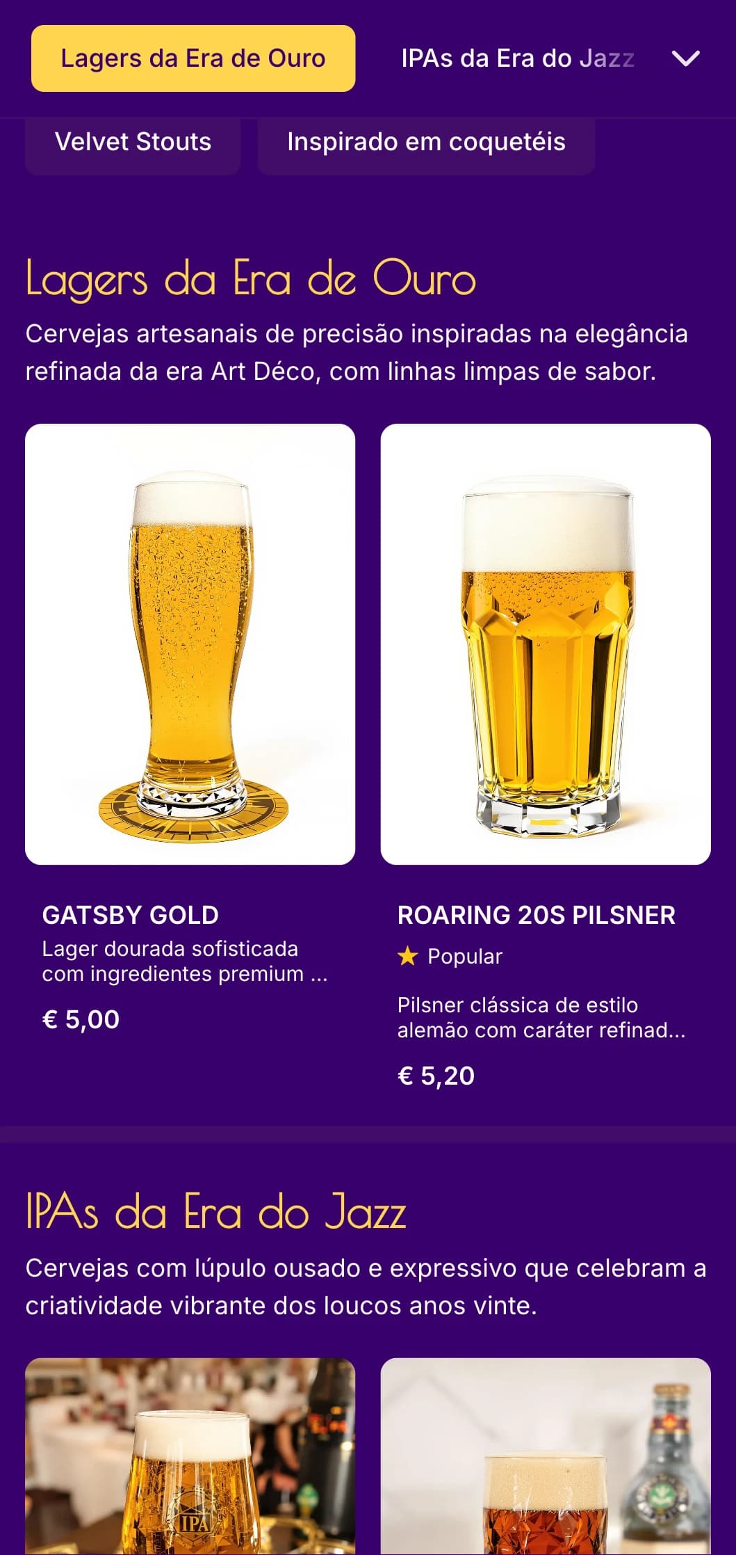 Design elegante e geométrico inspirado na Art Déco, com tons luxuosos e padrões simétricos, perfeito para estabelecimentos de cerveja de luxo com tema vintage.