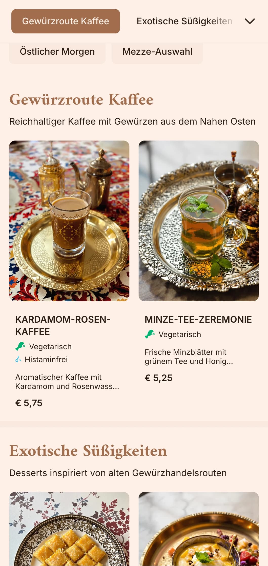 Sattes braunes Design mit orientalischen Elementen für Spezialitätencafés und ethnische Cafés.