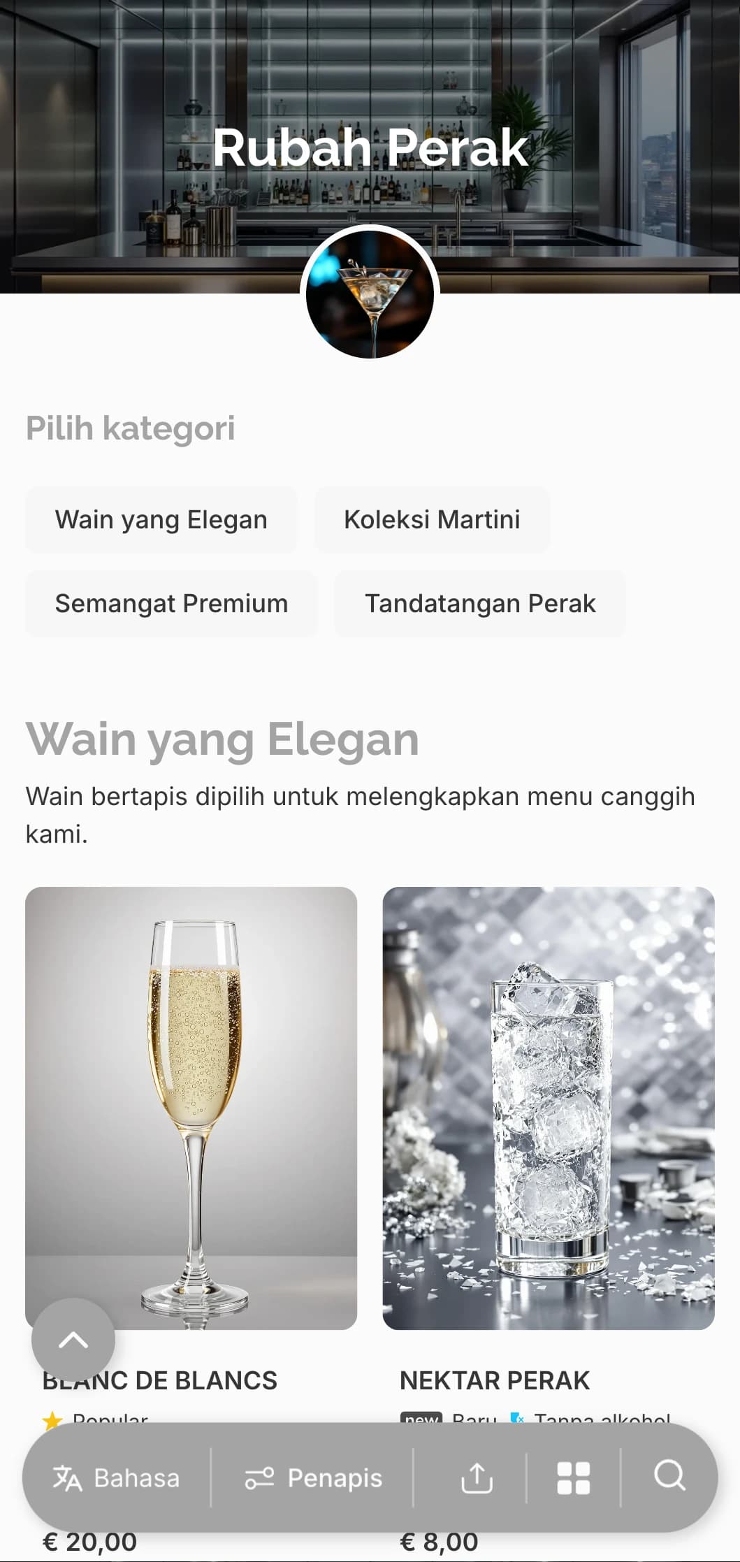 Reka bentuk kelabu perak yang sejuk untuk bar martini dan ruang istirahat kelas atas.