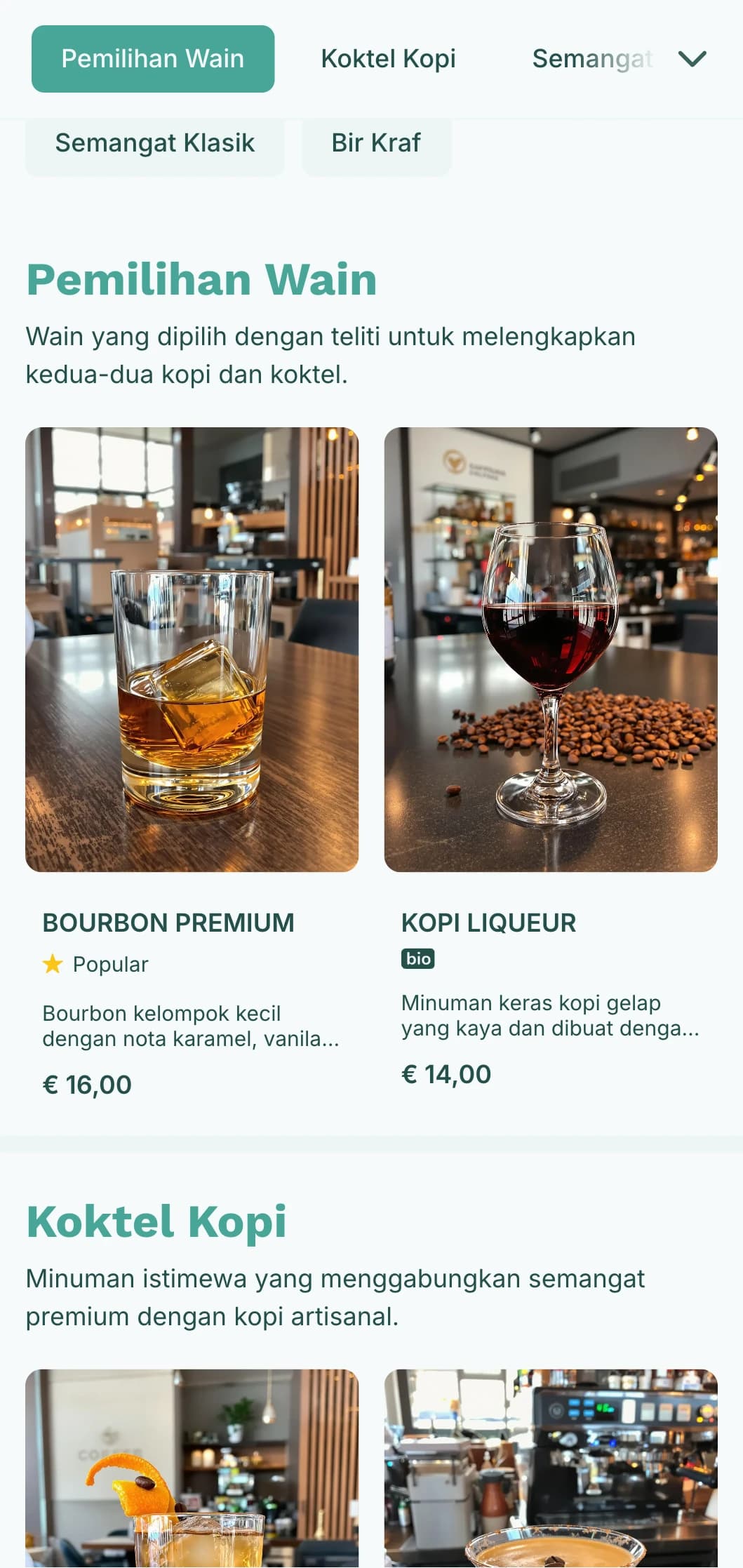 Reka bentuk teal segar untuk pertubuhan kopi hibrid dan koktel.