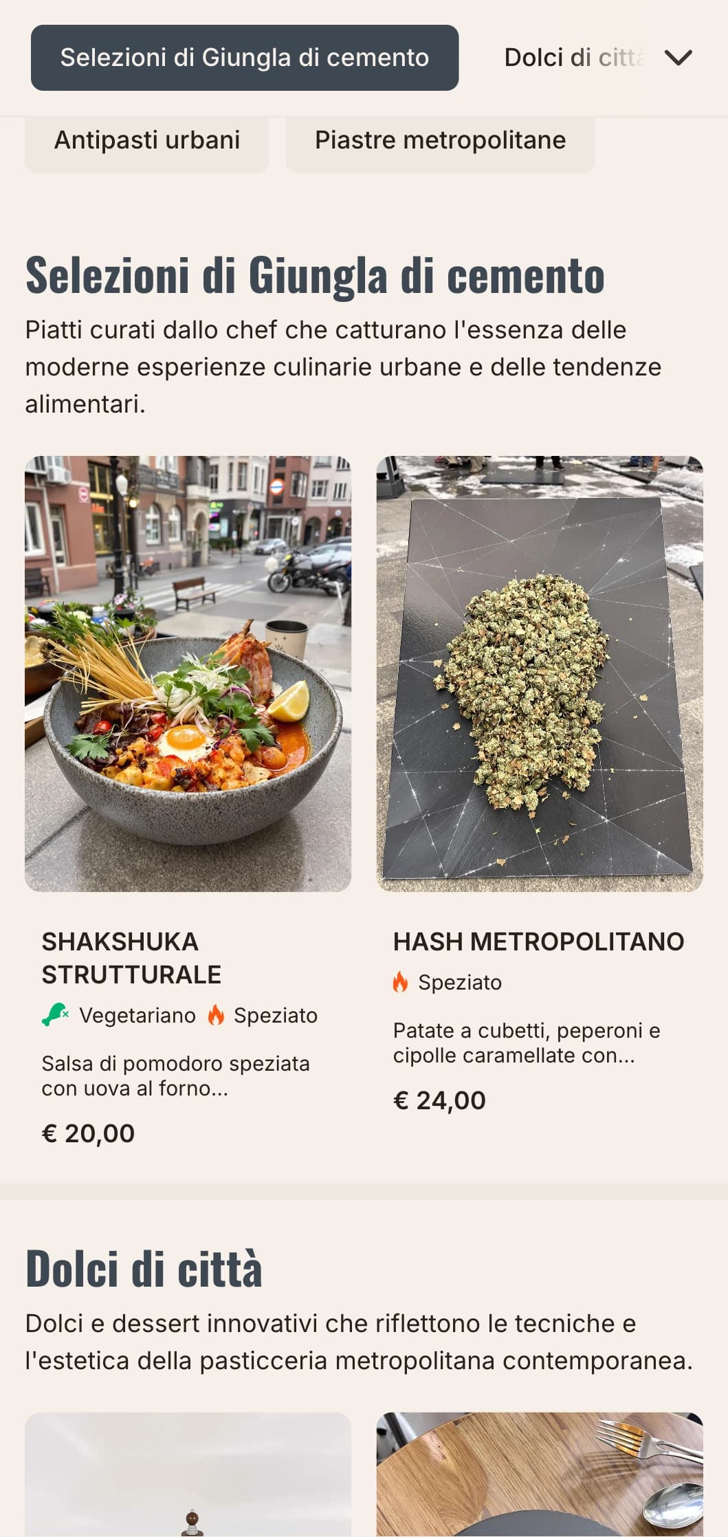 Modello di brunch urbano e audace con influenze architettoniche, perfetto per i caffè del centro città e i ristoranti moderni.