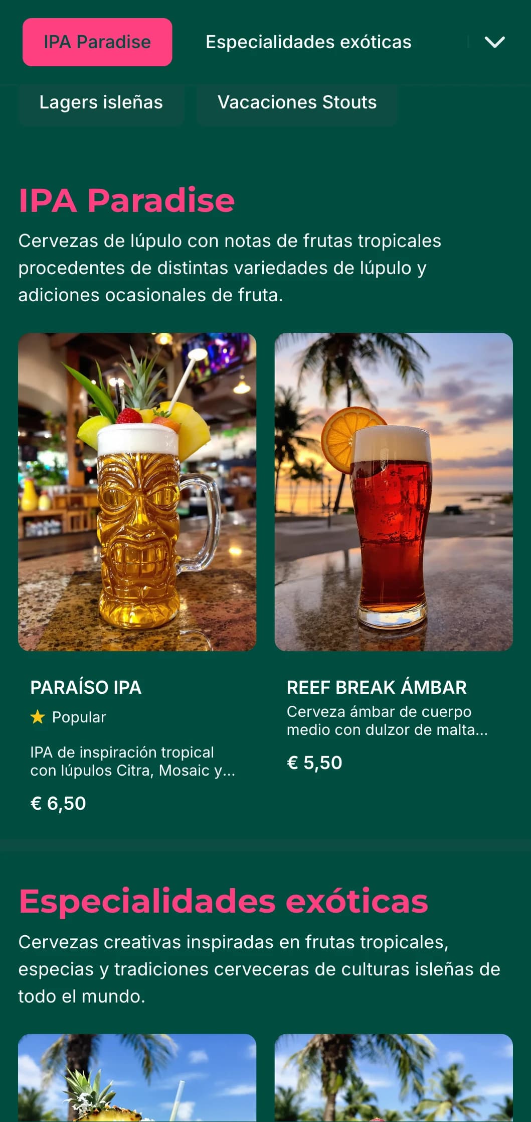 Diseño vibrante y colorido inspirado en los paisajes tropicales, ideal para bares frente al mar y cervecerías isleñas.