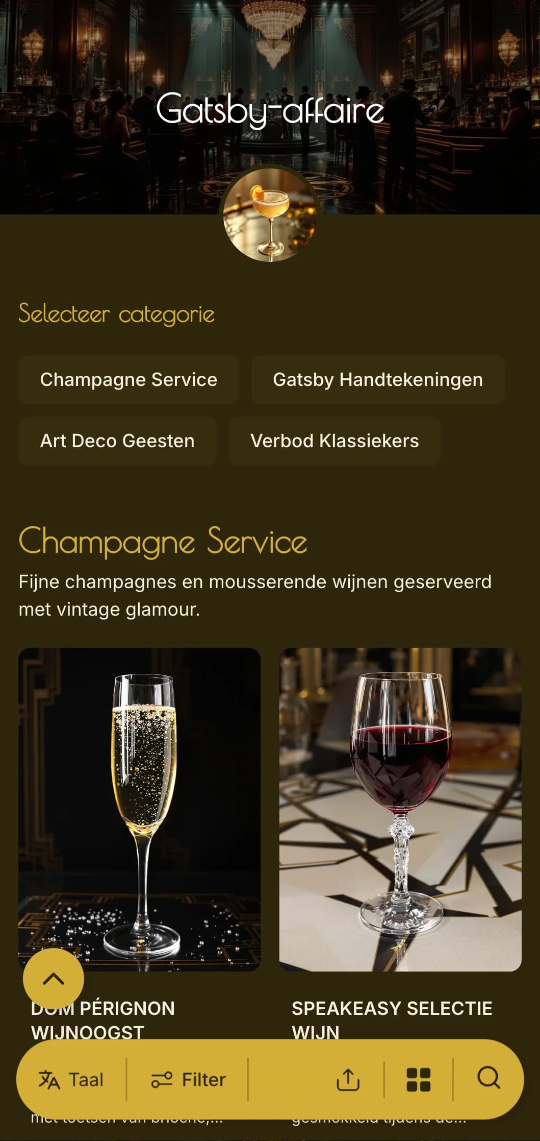 Glamoureus goud en zwart ontwerp met authentieke patronen uit de jaren 1920 voor chique lounges.