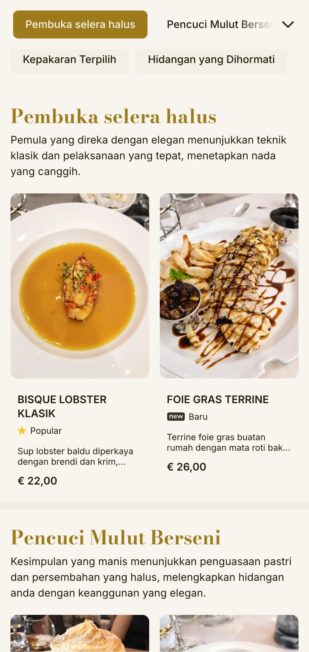 Reka bentuk menu makan tengah hari yang halus dan canggih dengan tipografi yang halus dan perkadaran klasik, sesuai untuk restoran kelas atas dan restoran mewah yang menawarkan perkhidmatan makan tengah hari.