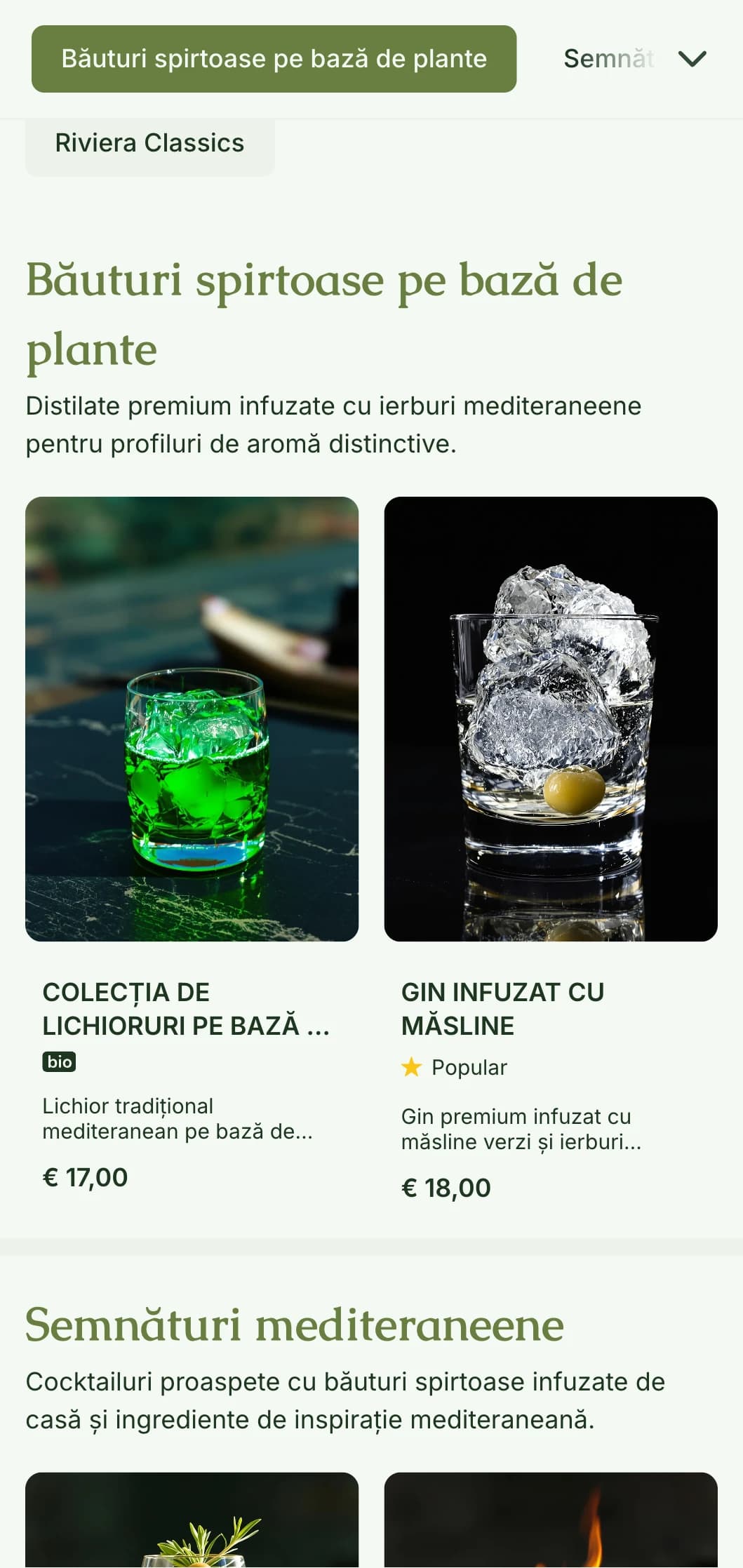 Un design de inspirație mediteraneană pentru baruri specializate în lichioruri pe bază de plante și cocktailuri botanice cu tonuri de verde măslin.