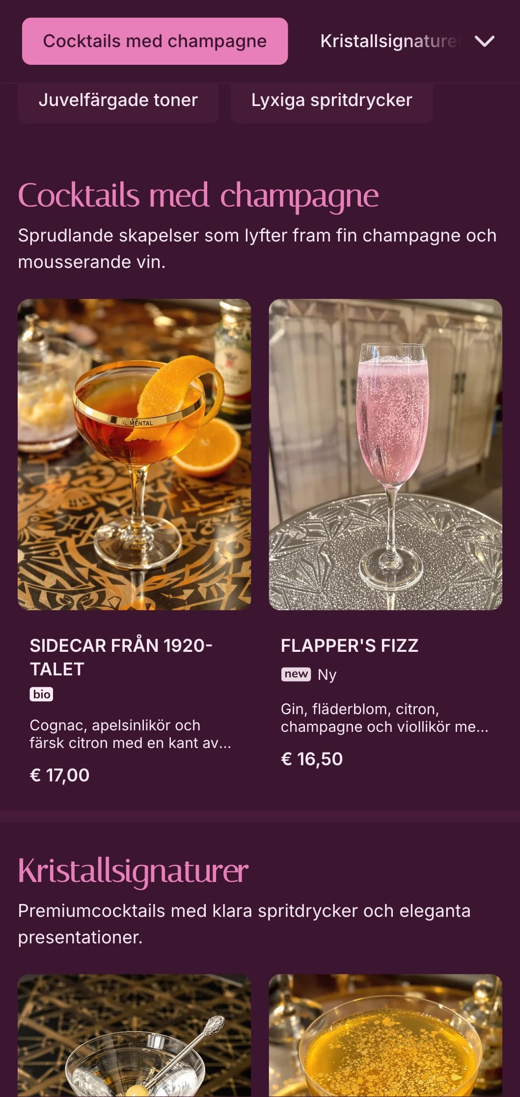 Sofistikerad rosa och kristallinspirerad design för exklusiva cocktaildestinationer.