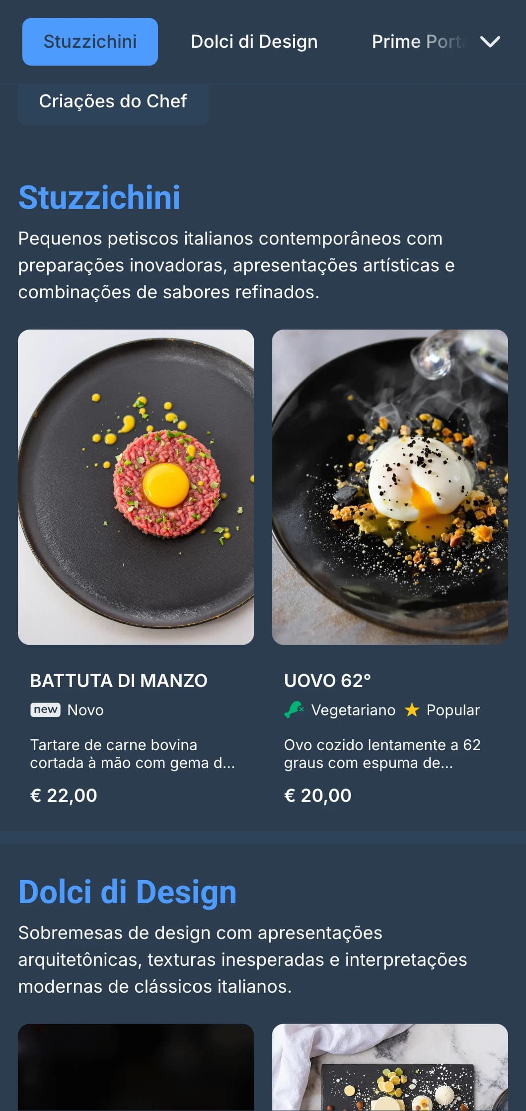 Design elegante e contemporâneo com alto contraste e linhas limpas que refletem a cena culinária inovadora e moderna de Milão.