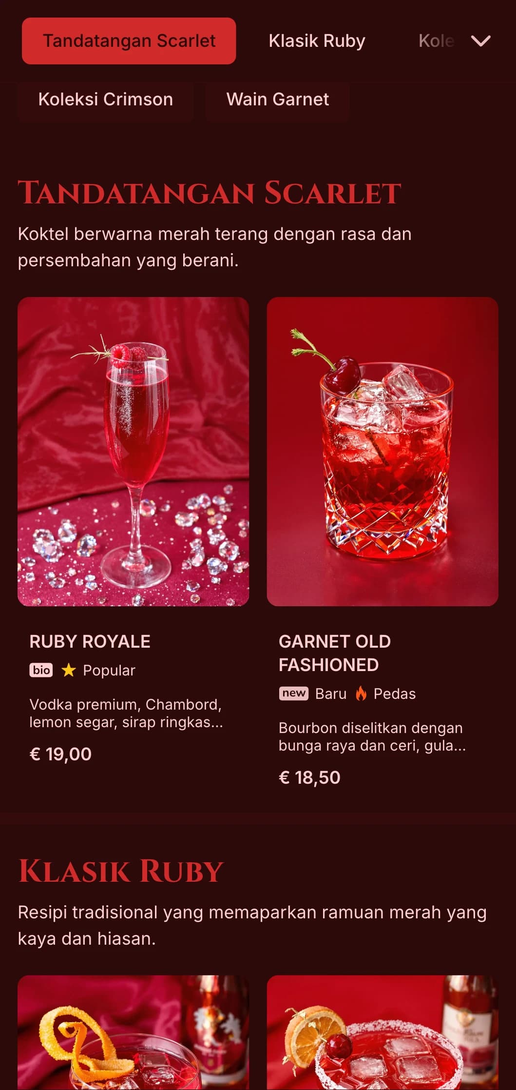 Reka bentuk merah pekat dengan tekstur yang kaya untuk wain dan bar koktel yang ghairah.
