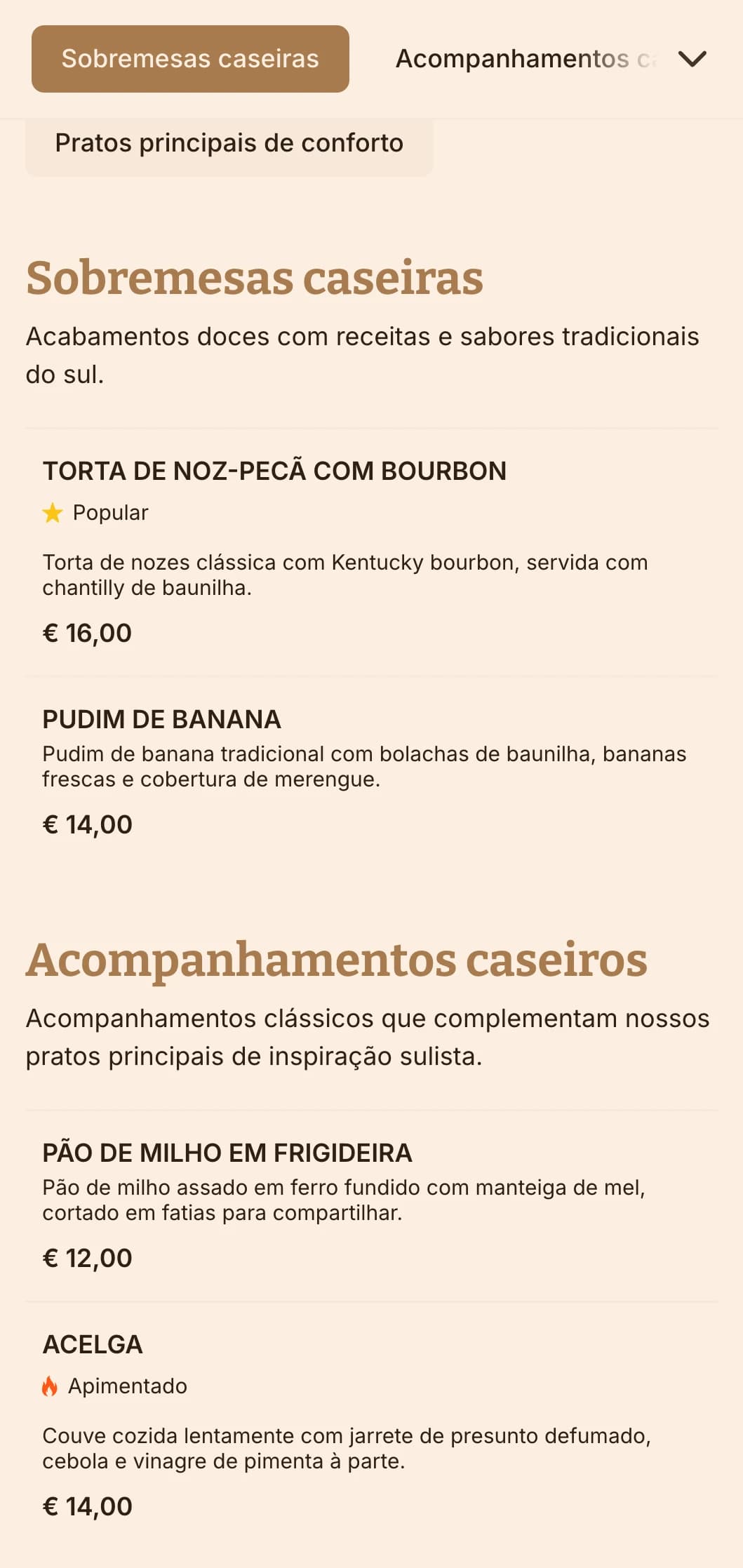 Serviço de bufê no estilo sulista, com clássicos reconfortantes, porções generosas e apresentação caseira para reuniões familiares e encontros casuais.