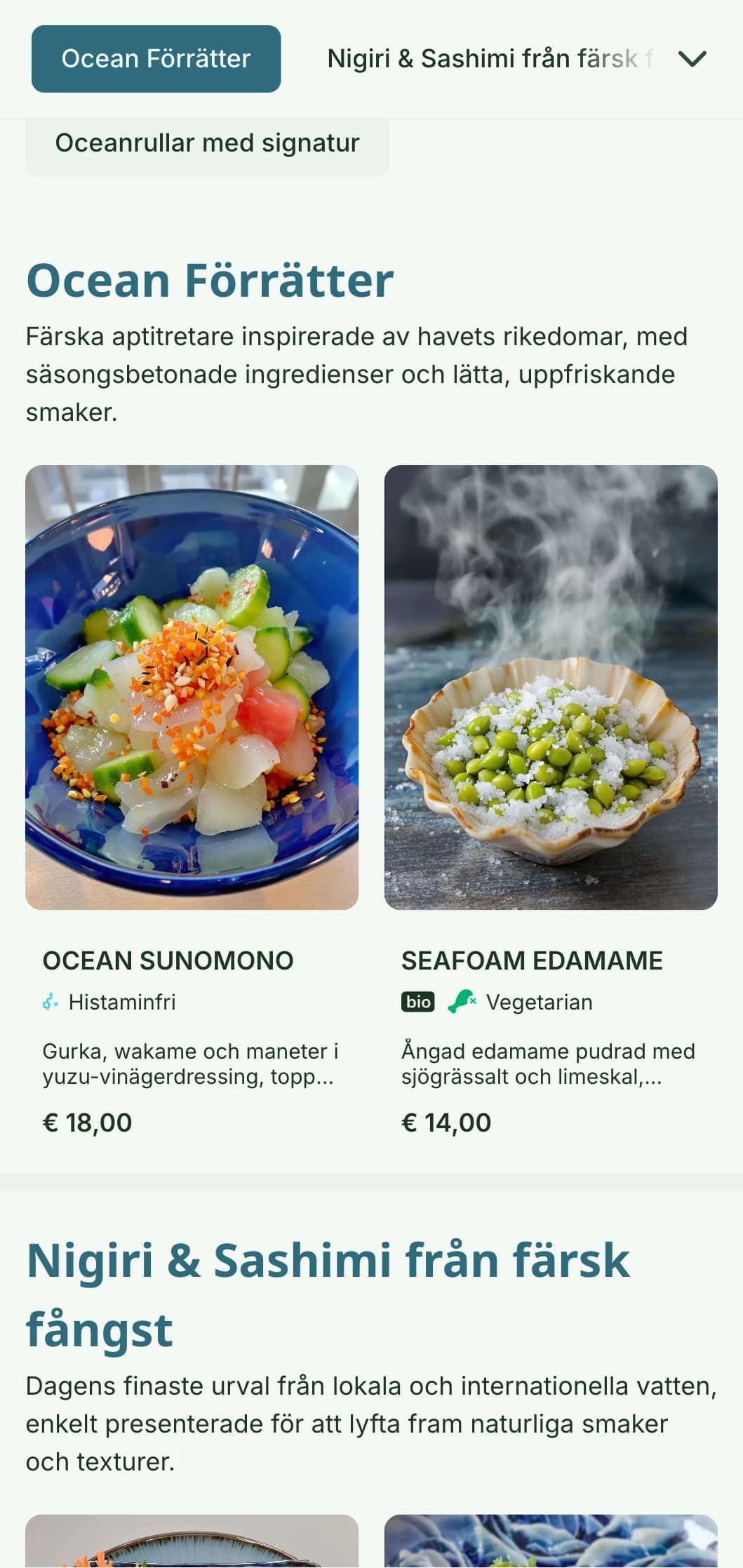Fräsch och livfull design för sushimenyn inspirerad av havets färger, med en lugnande blå palett som passar perfekt för fisk- och skaldjursinriktade restauranger.