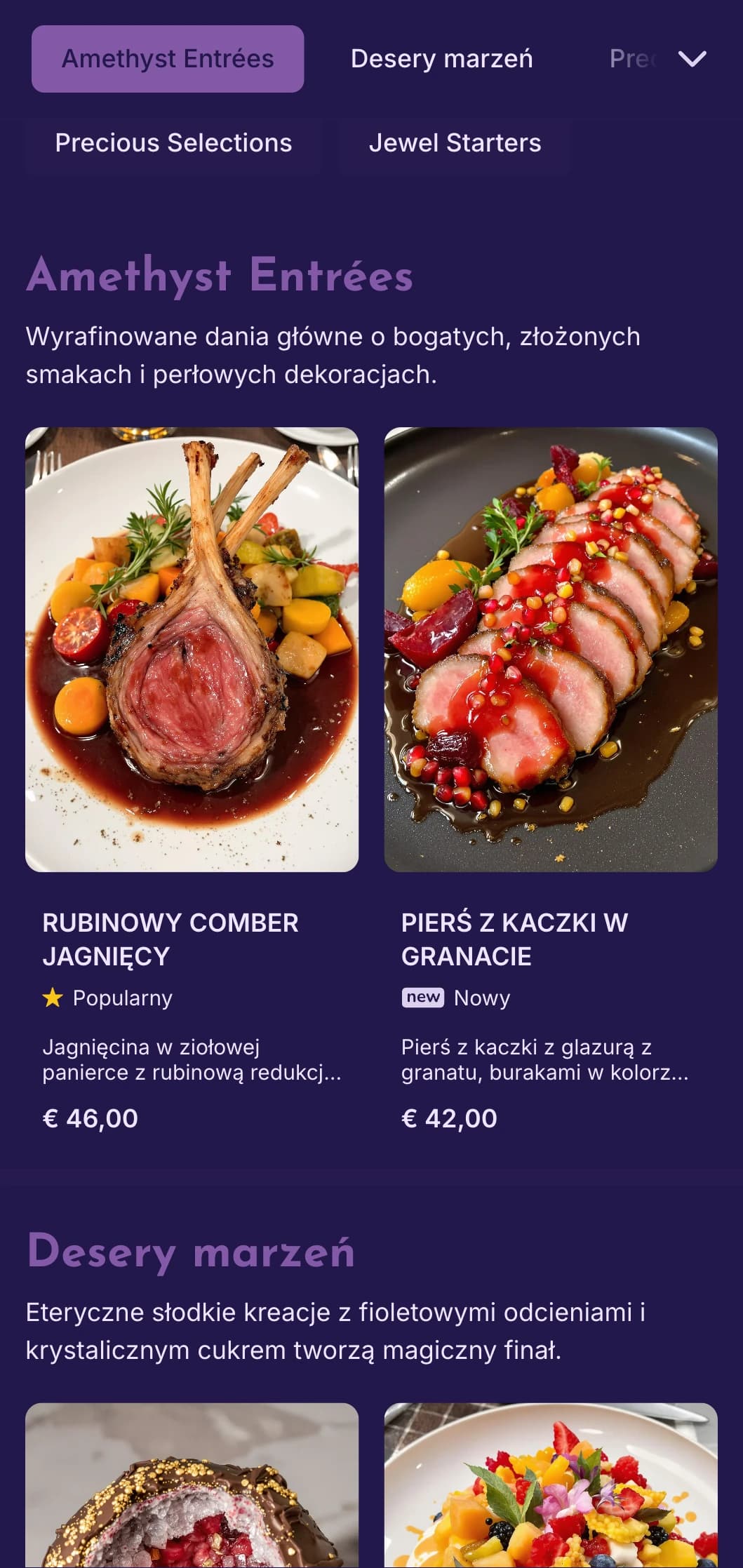Hipnotyzująca koncepcja w odcieniach fioletu z nowoczesnymi luksusowymi elementami inspirowanymi cennymi kamieniami szlachetnymi.