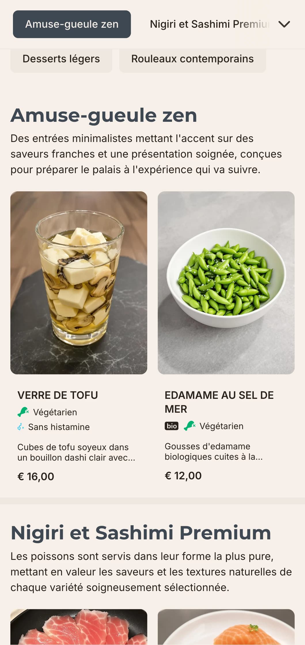 Conception de menus de sushis épurés et contemporains avec une esthétique minimaliste, parfaits pour les restaurants japonais haut de gamme qui privilégient la simplicité et la qualité.