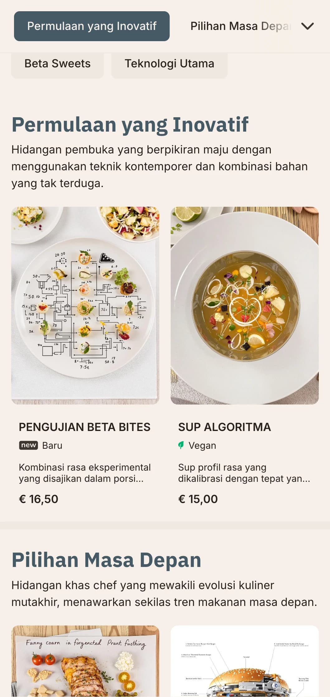 Desain menu makan siang yang inovatif dan terinspirasi dari teknologi dengan elemen digital dan estetika futuristik, cocok untuk restoran di distrik teknologi dan pusat inovasi.