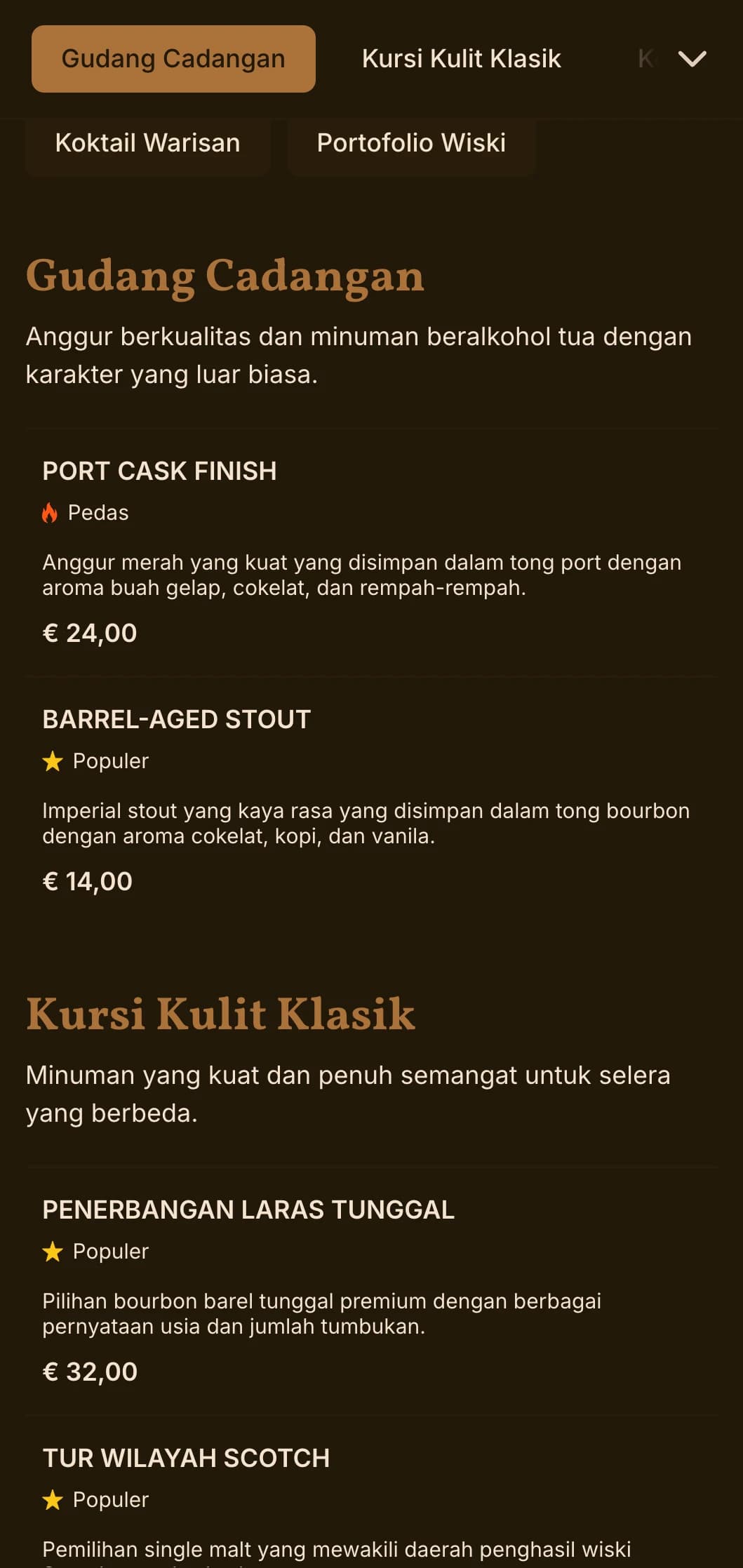 Desain cokelat kenari yang kaya dengan tekstur kulit untuk lounge tradisional.