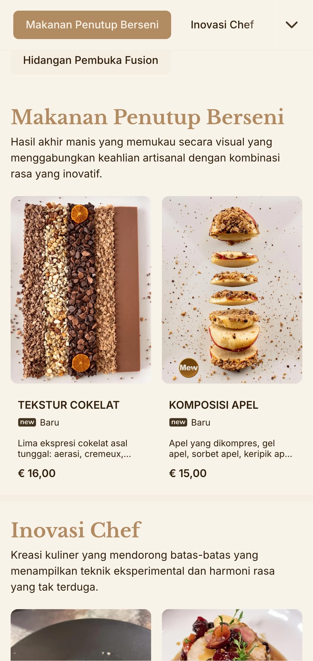 Perpaduan canggih antara estetika artisanal dan presentasi gourmet, ideal untuk tempat kuliner yang inovatif.