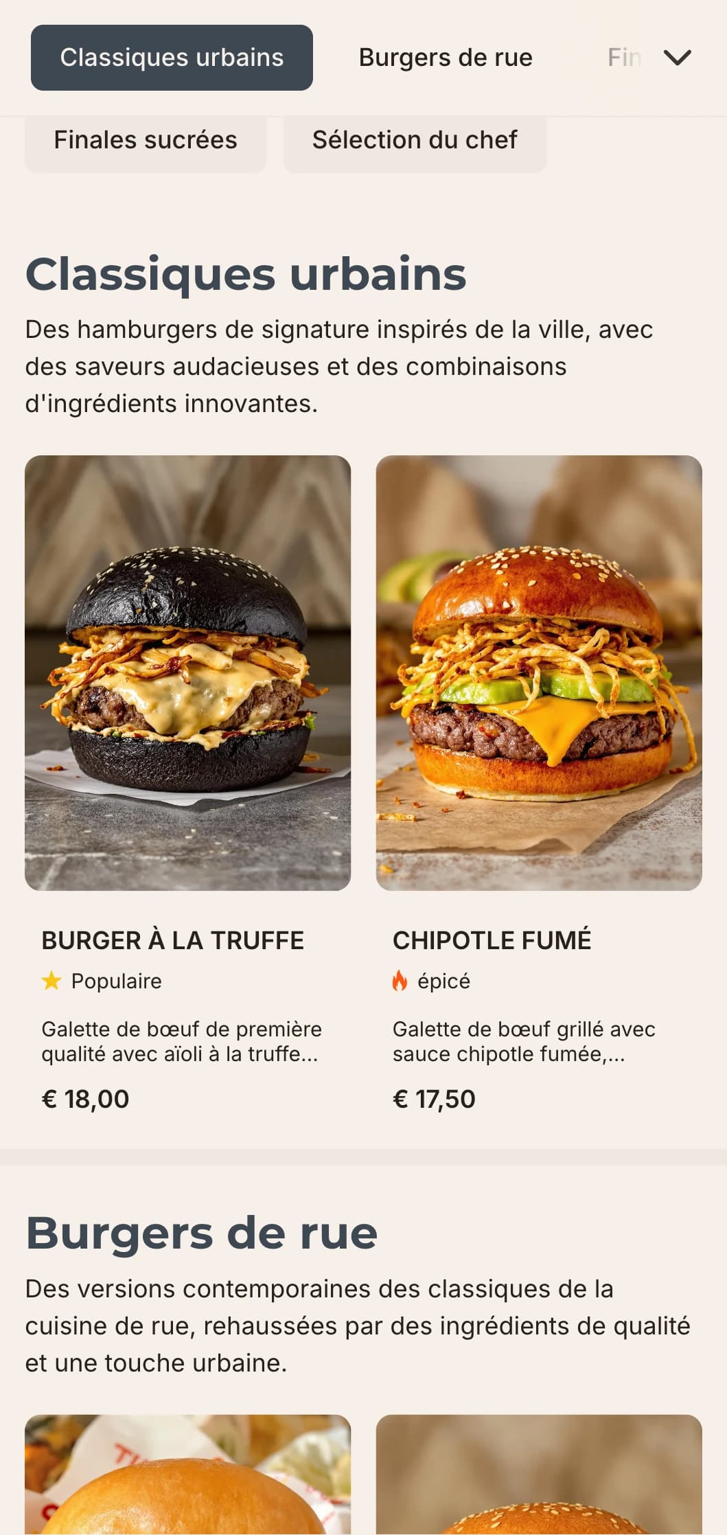 Bar à hamburgers contemporain et élégant, avec une typographie minimaliste et des éléments d'inspiration industrielle, pour les amateurs de cuisine urbaine.