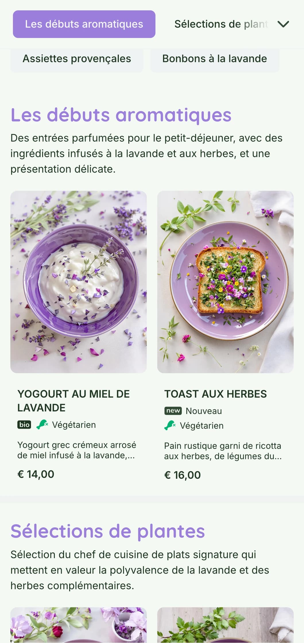 Un modèle de brunch parfumé, aux accents violets, inspiré de la Provence, qui convient aux cafés à base d'herbes et aux jardins.