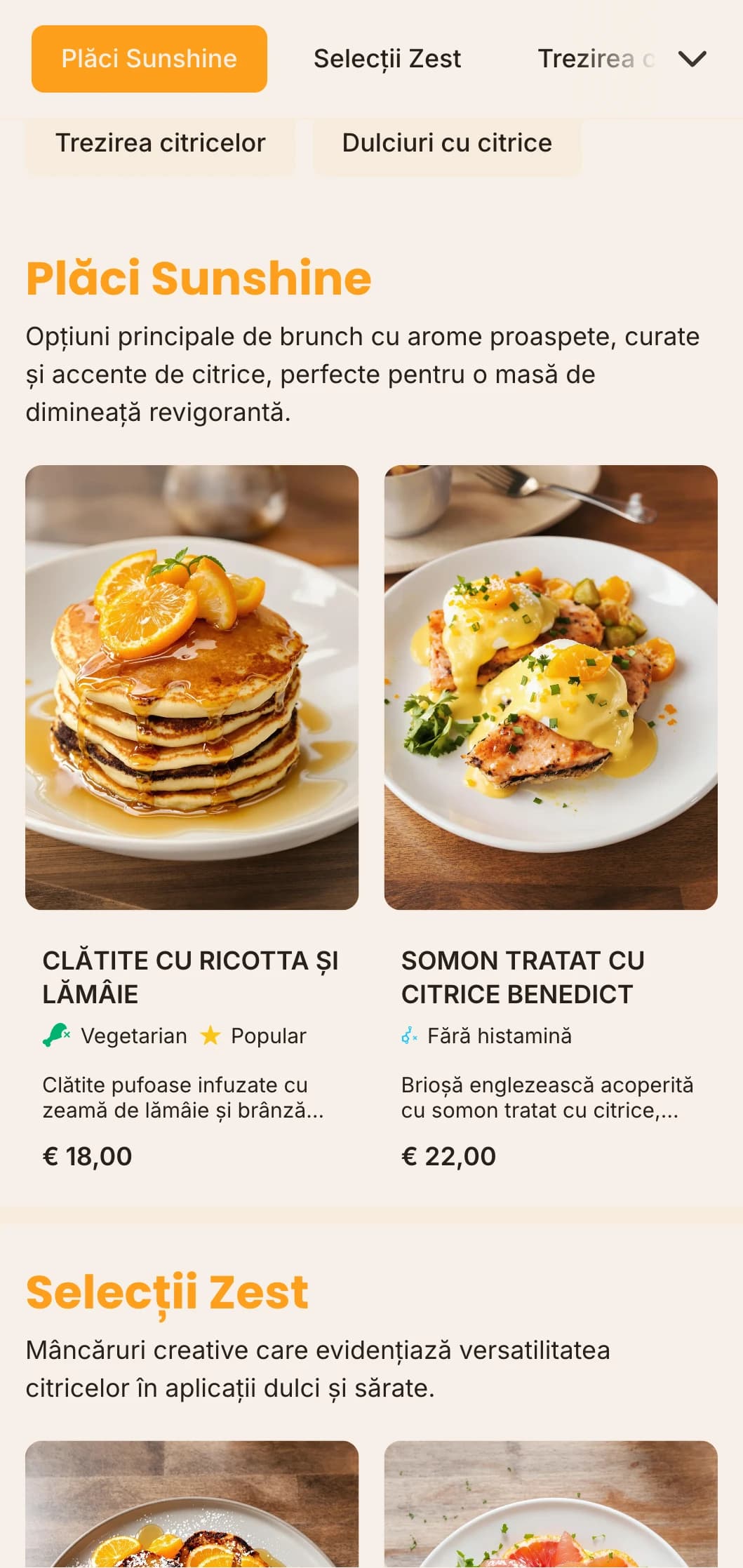 Șablon brunch luminos, energic, cu accente portocalii, perfect pentru baruri de sucuri și cafenele axate pe sănătate.