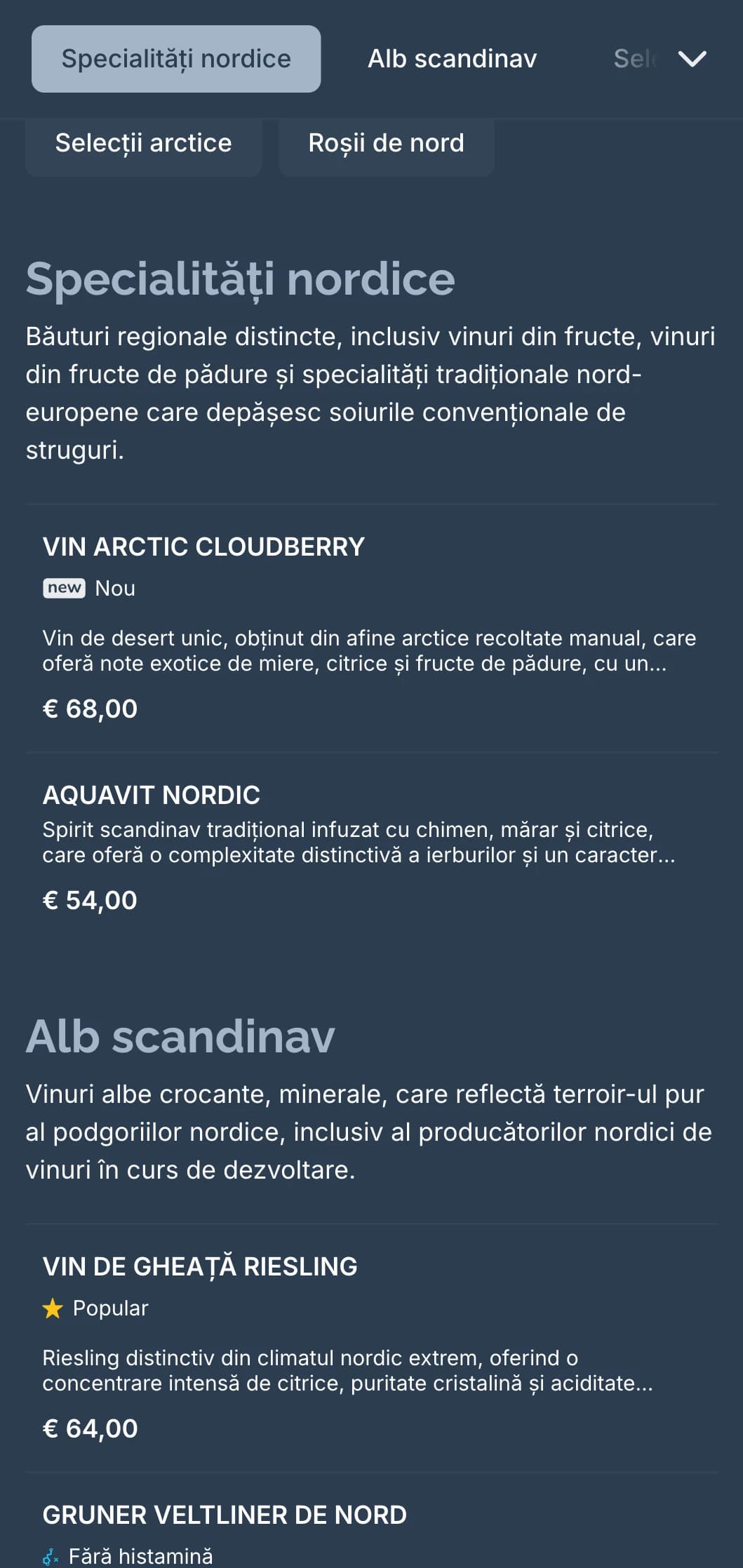 Șablon pentru lista de vinuri de inspirație scandinavă, cu tonuri reci de albastru și design minimalist, ideal pentru restaurante nordice contemporane și baruri de vinuri internaționale.