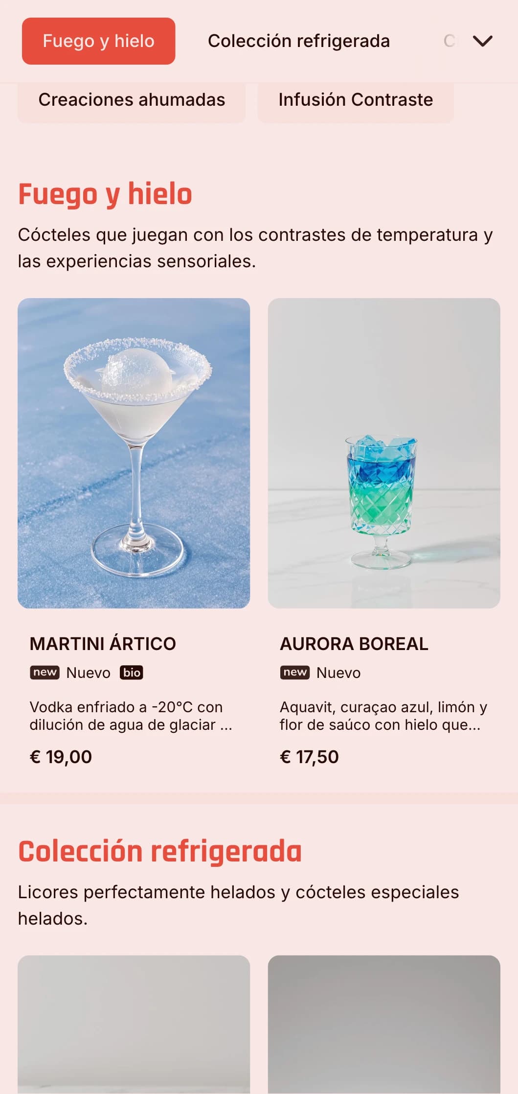 Diseño dinámico en azul y rojo que juega con elementos fríos y calientes para bares innovadores.