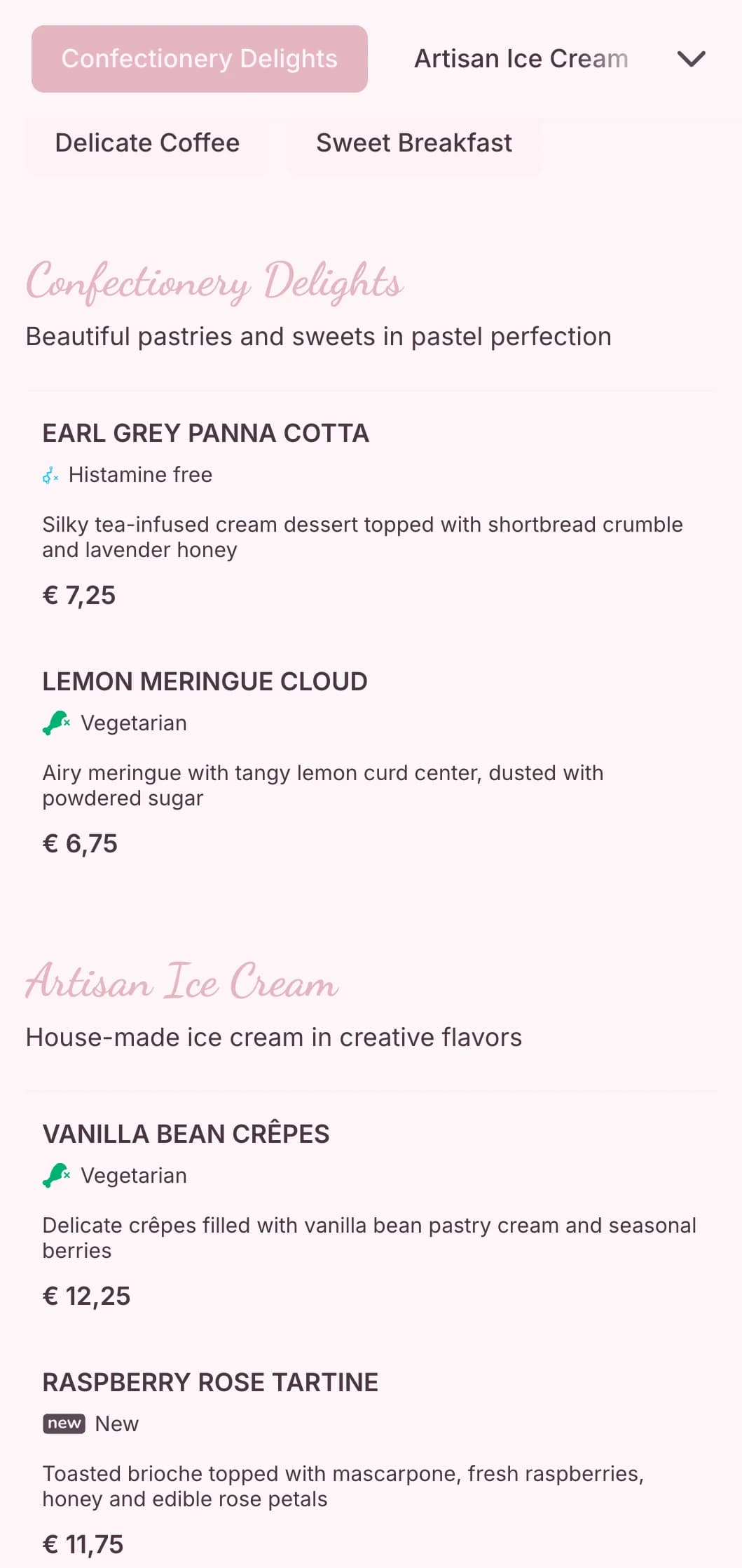 Sweet pastel design with playful elements for dessert cafes and ice cream parlors.