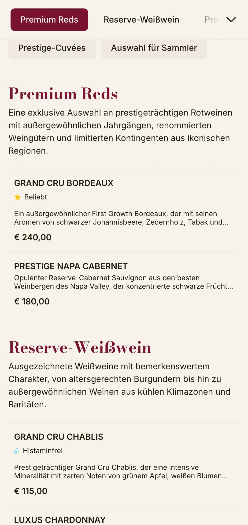 Dramatisch luxuriöse Weinkartenvorlage mit reichen burgunderroten Akzenten und anspruchsvoller Typografie, ideal für erstklassige Steakhäuser und Weinkeller.