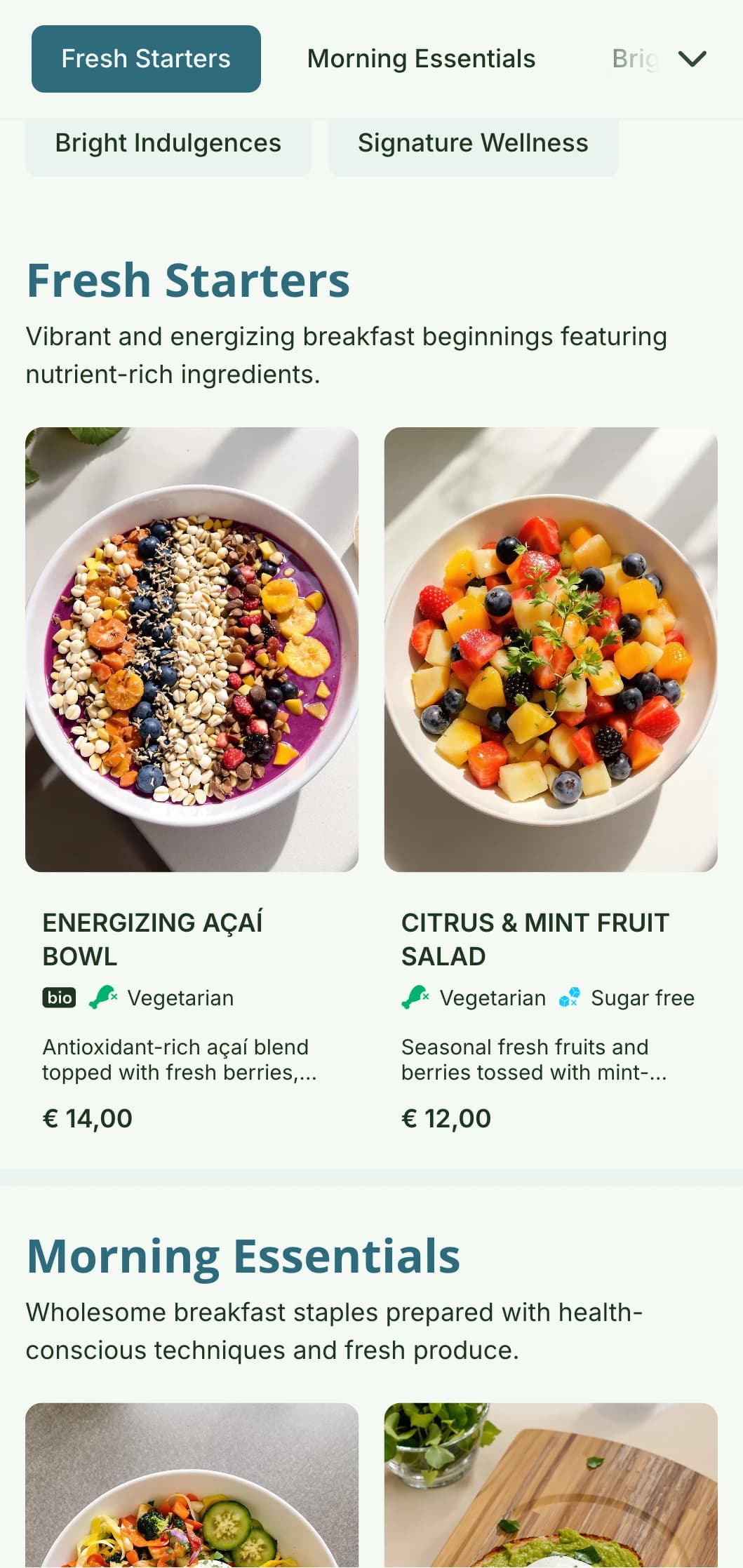 Bright and refreshing breakfast menu focused on healthy, vibrant ingredients to energize your morning routine.