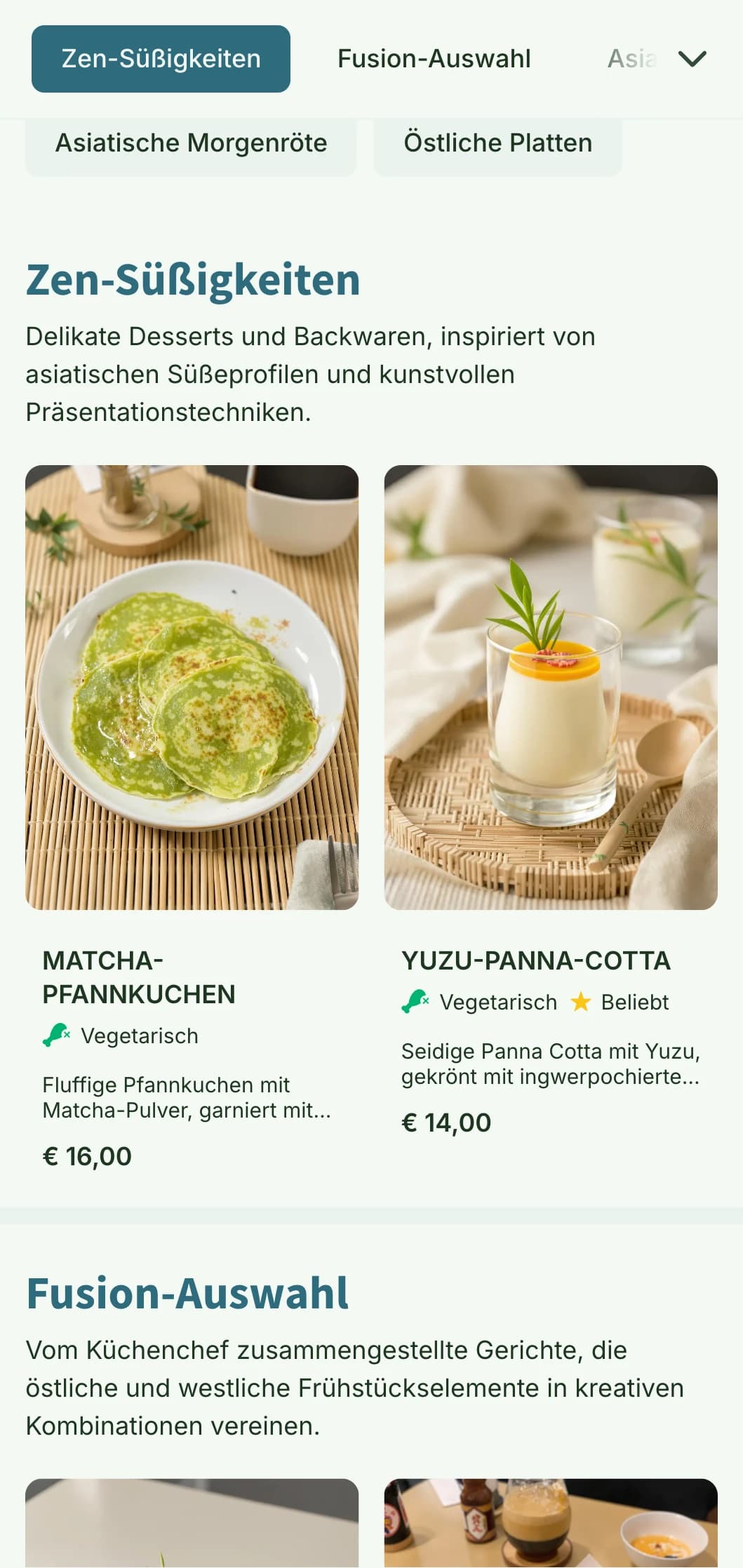 Asiatisch inspirierte Brunch-Vorlage mit natürlichen Elementen, perfekt für Fusionscafés und moderne asiatische Frühstückslokale.