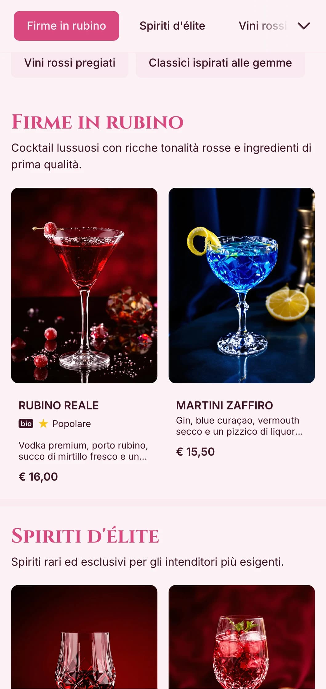 Design rosso ricco con elementi ispirati alle gemme per wine bar e cocktail bar di alto livello.