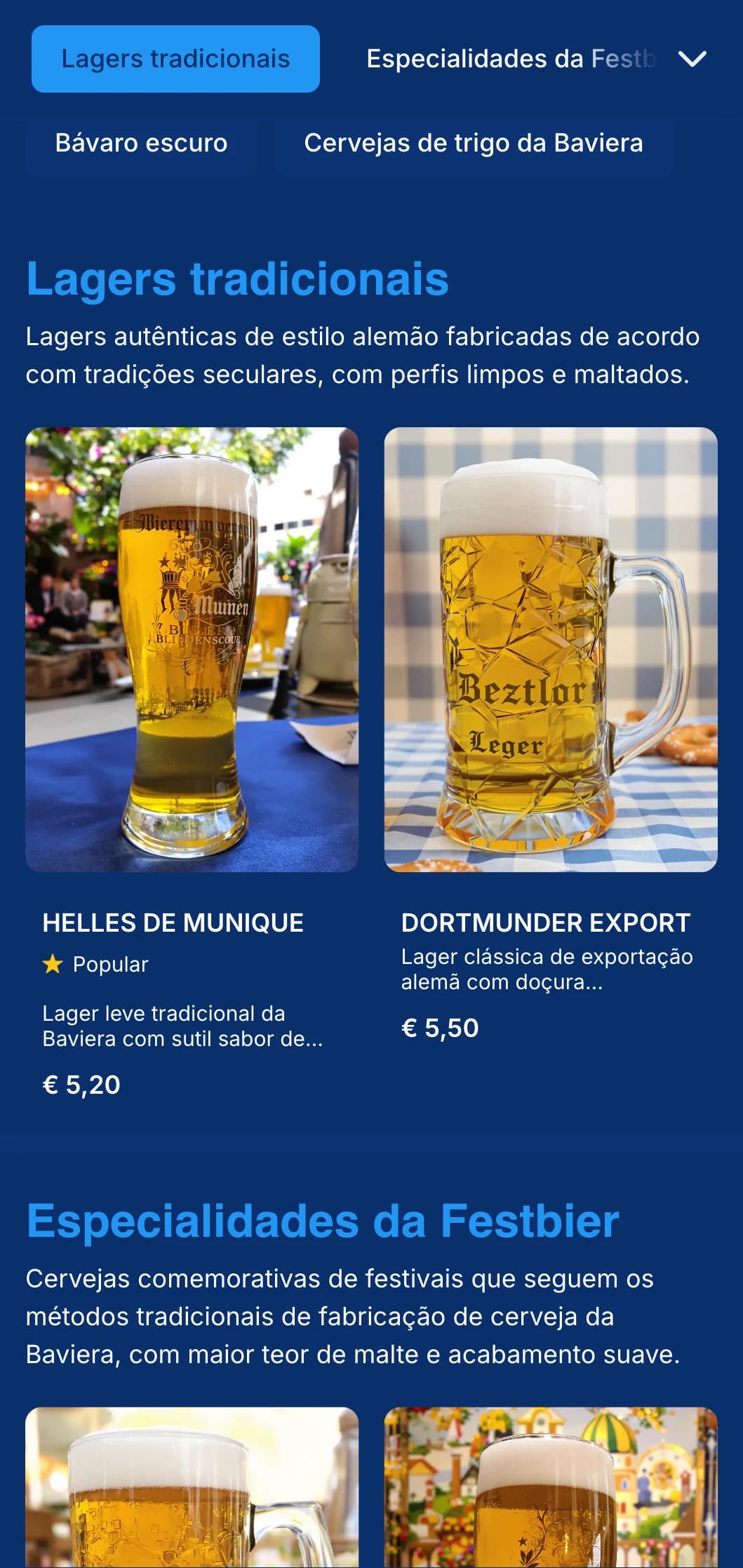 Modelo tradicional em estilo bávaro com esquema de cores azul e branco clássico, perfeito para autênticas cervejarias alemãs e celebrações da Oktoberfest.