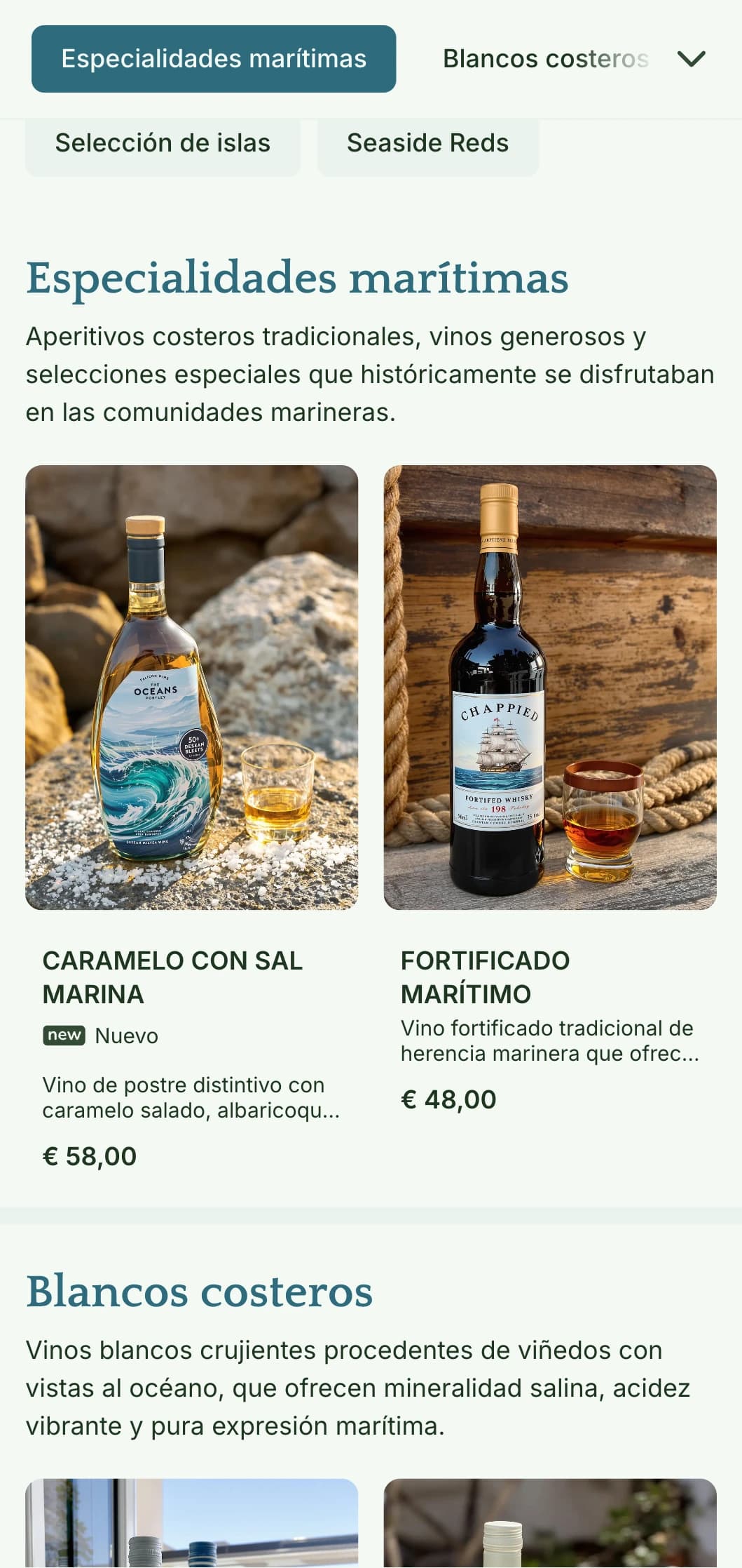 Plantilla de carta de vinos de inspiración mediterránea con elementos marineros y estética costera, perfecta para restaurantes frente al mar y vinotecas regionales.