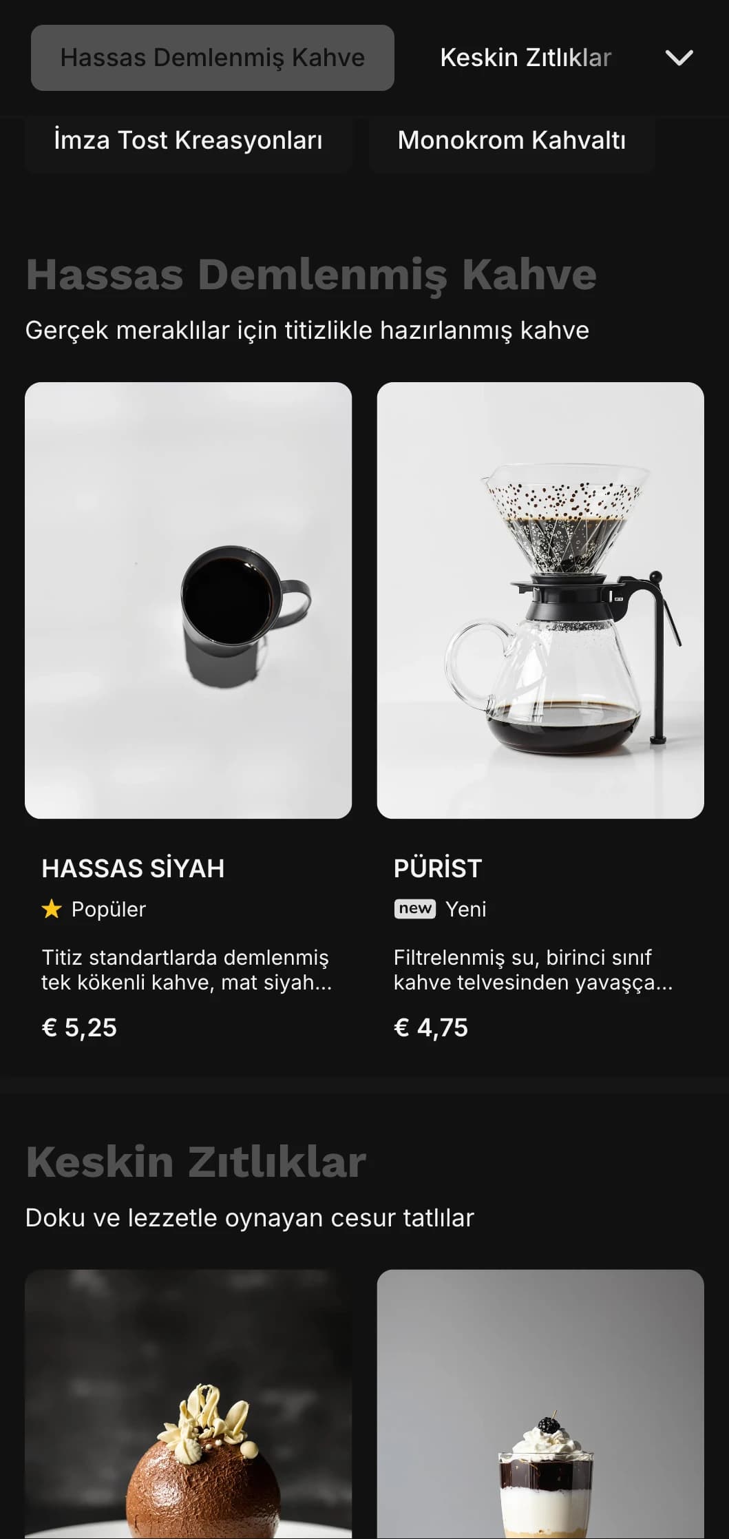 Özel kahve dükkanları için güçlü tipografiye sahip cesur siyah beyaz tasarım.