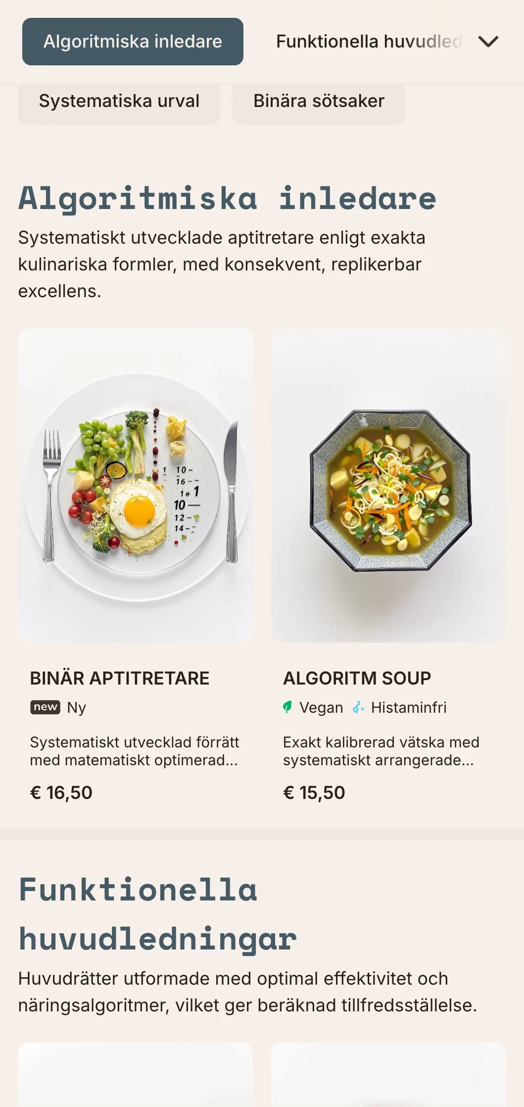 Teknisk, funktionsfokuserad lunchmenydesign med matematiska element och systematisk layout, perfekt för precisionsinriktade restauranger och konceptrestauranger.