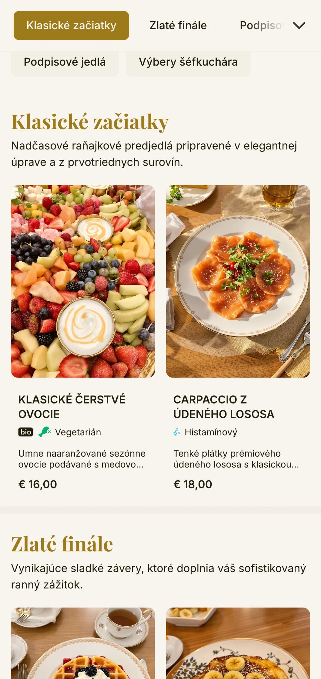 Elegantné ranné stolovanie s nadčasovými klasickými raňajkami a rafinovanou prezentáciou pre sofistikovaný začiatok dňa.