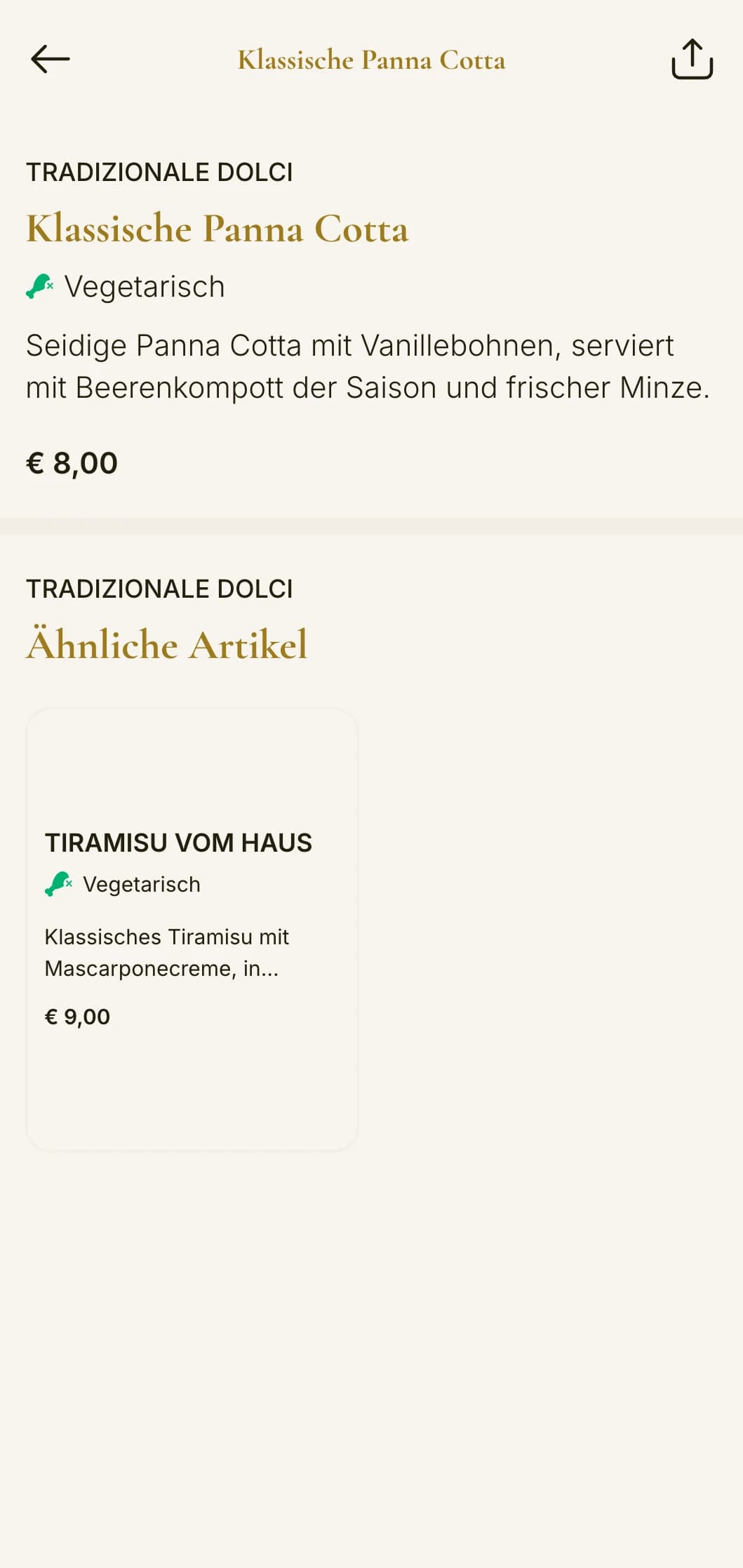 Traditionelle Speisekarte im Stil einer italienischen Trattoria mit goldenen Akzenten und klassischer Typografie, ideal für Familienbetriebe.