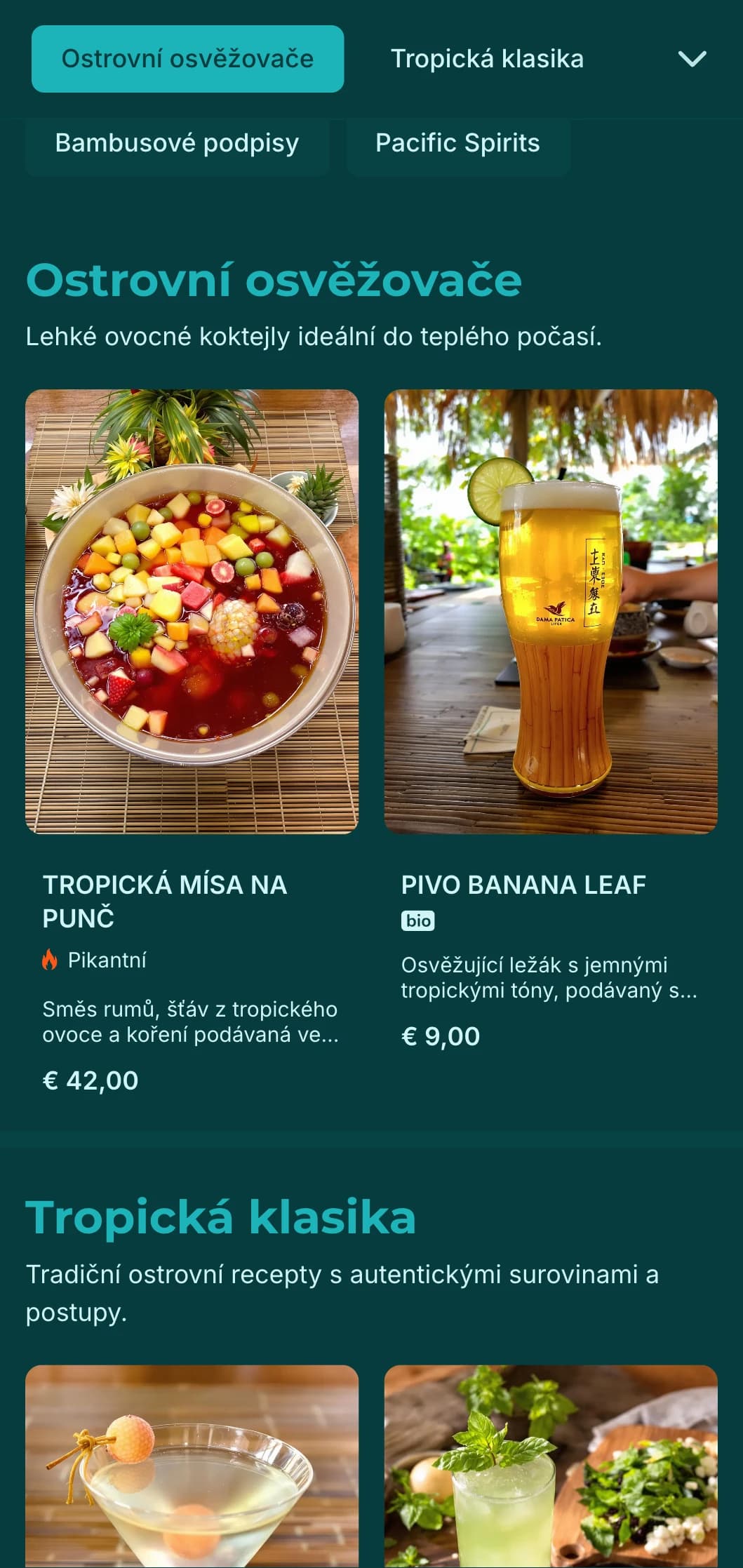 Svěží zelený design s bambusovými texturami pro exotické bary s asijsko-pacifickou tematikou.