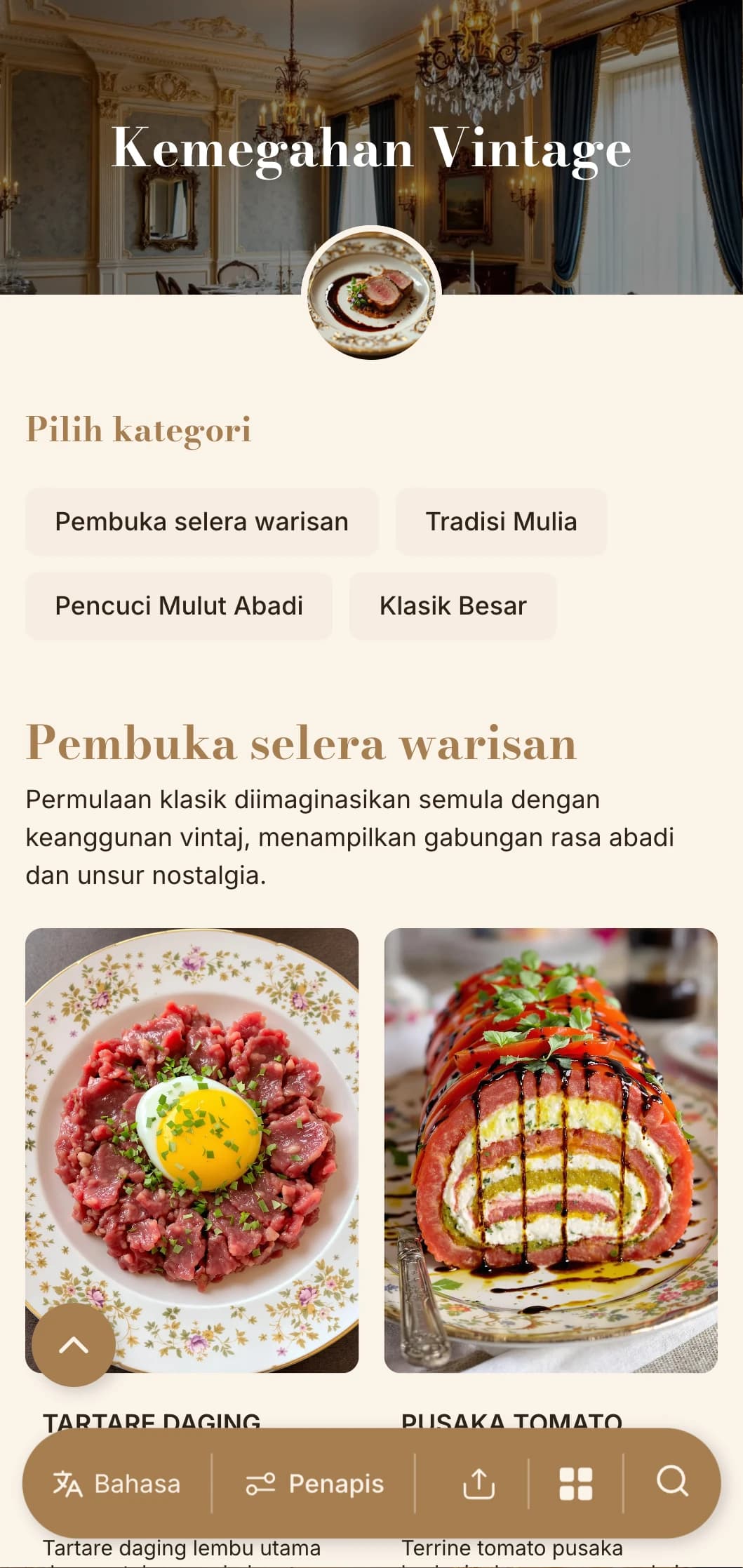 Kecanggihan nostalgia dengan tipografi berinspirasikan vintaj dan palet warna, sesuai untuk pertubuhan yang mempunyai ciri sejarah.