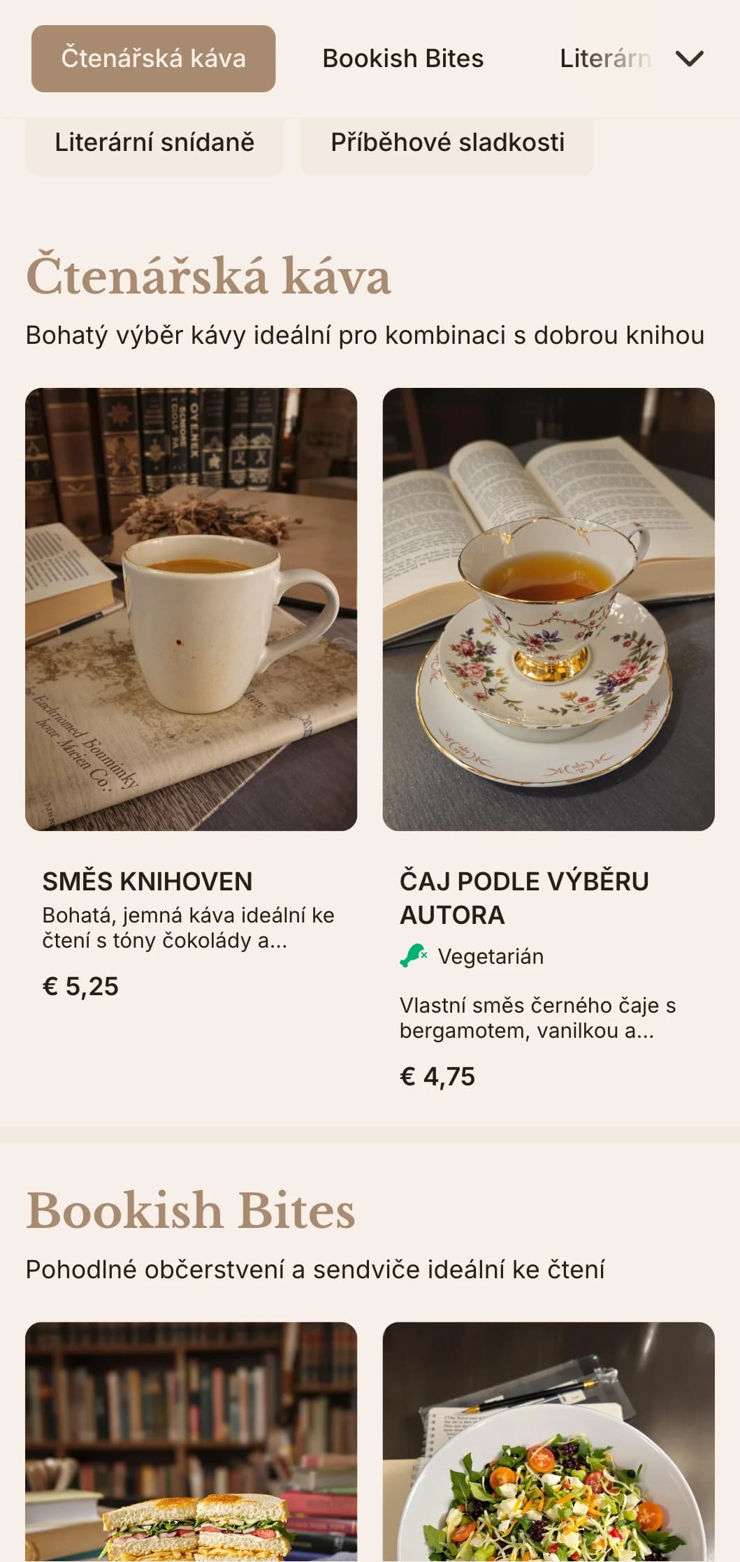 Teplý hnědý design s literárními prvky pro kavárny a čtecí prostory knihkupectví.