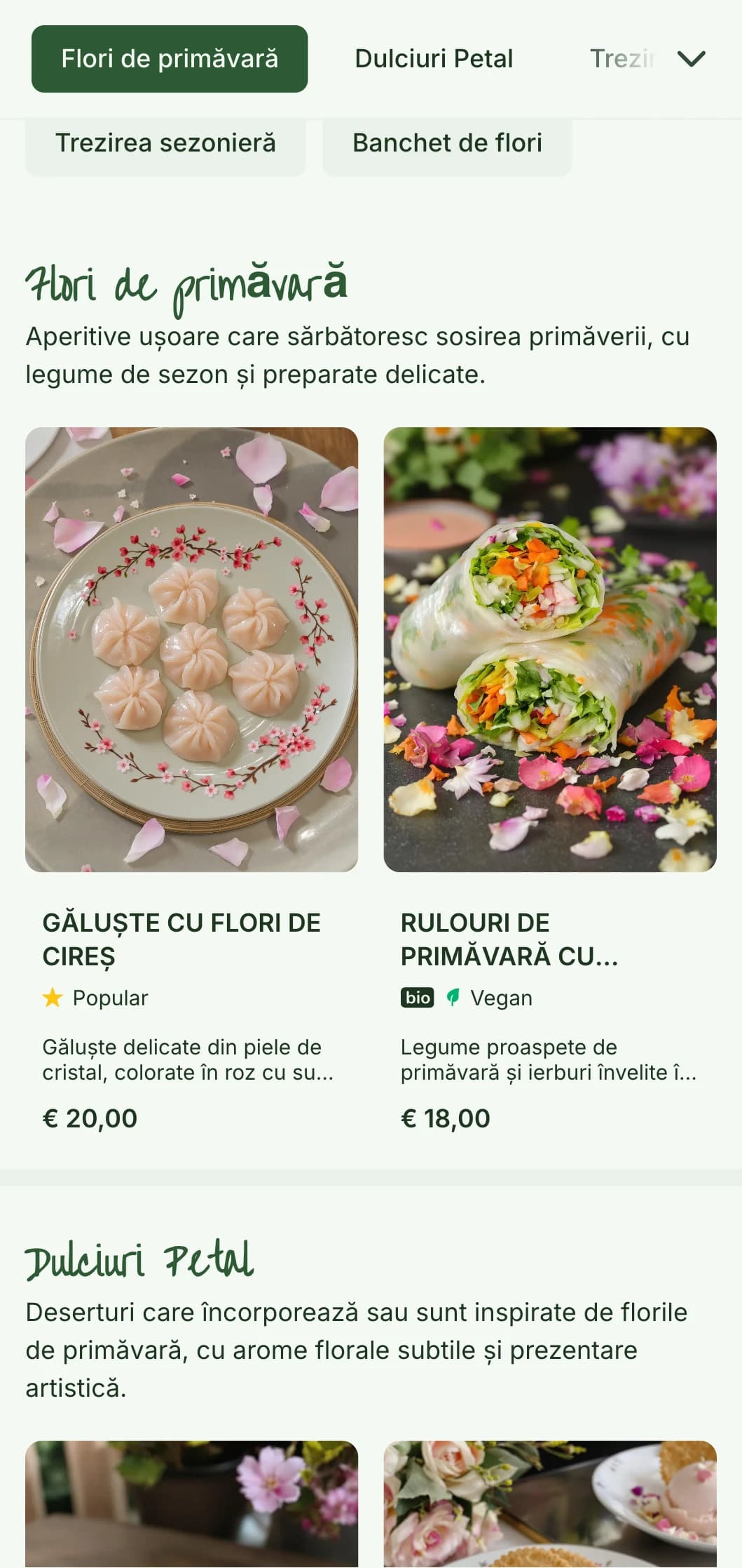 Meniu chinezesc proaspăt inspirat de florile de cireș și prun, cu modele delicate pentru ofertele sezoniere de primăvară.