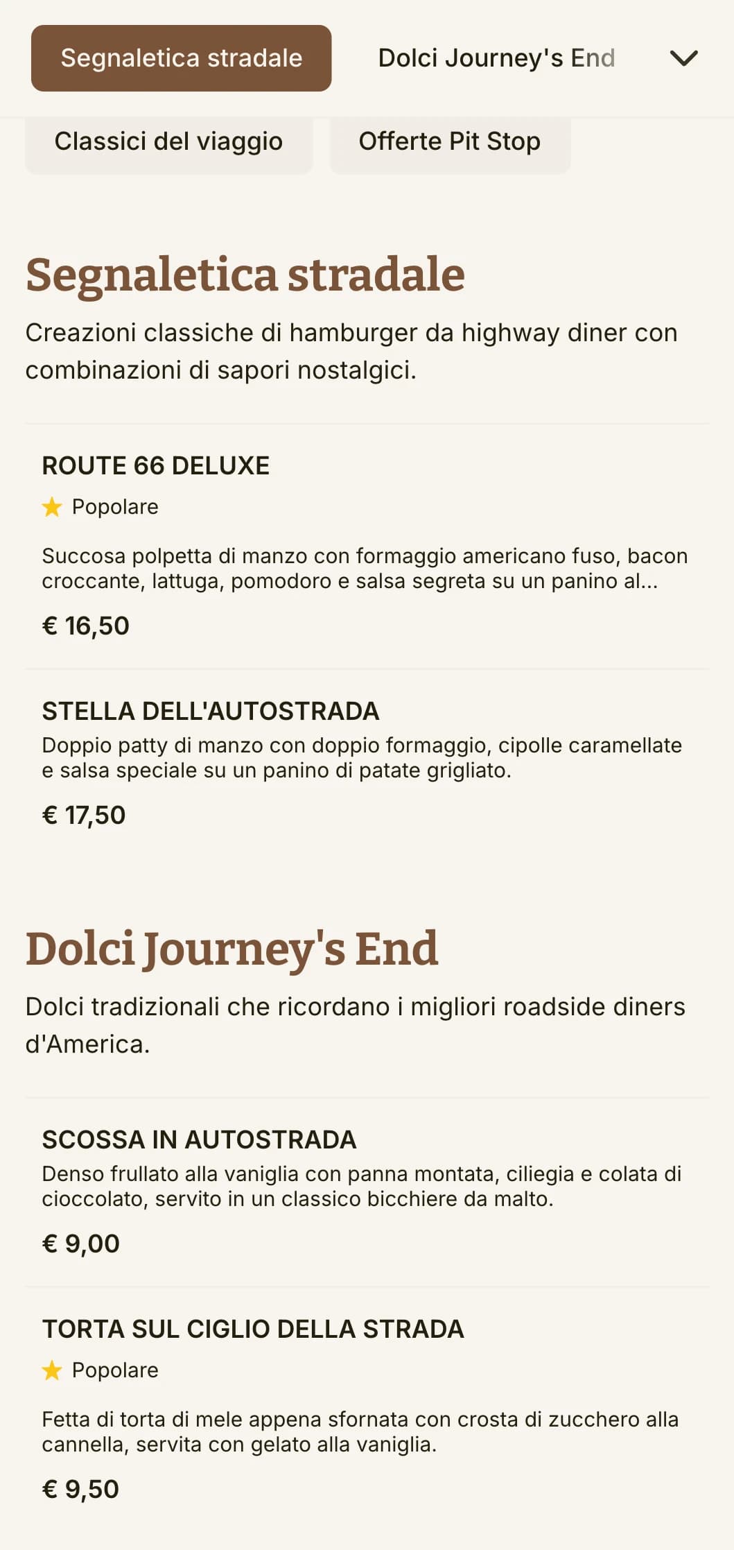 Hamburger di ispirazione autostradale con cartelli stradali d'epoca e la classica nostalgia del roadtrip americano.