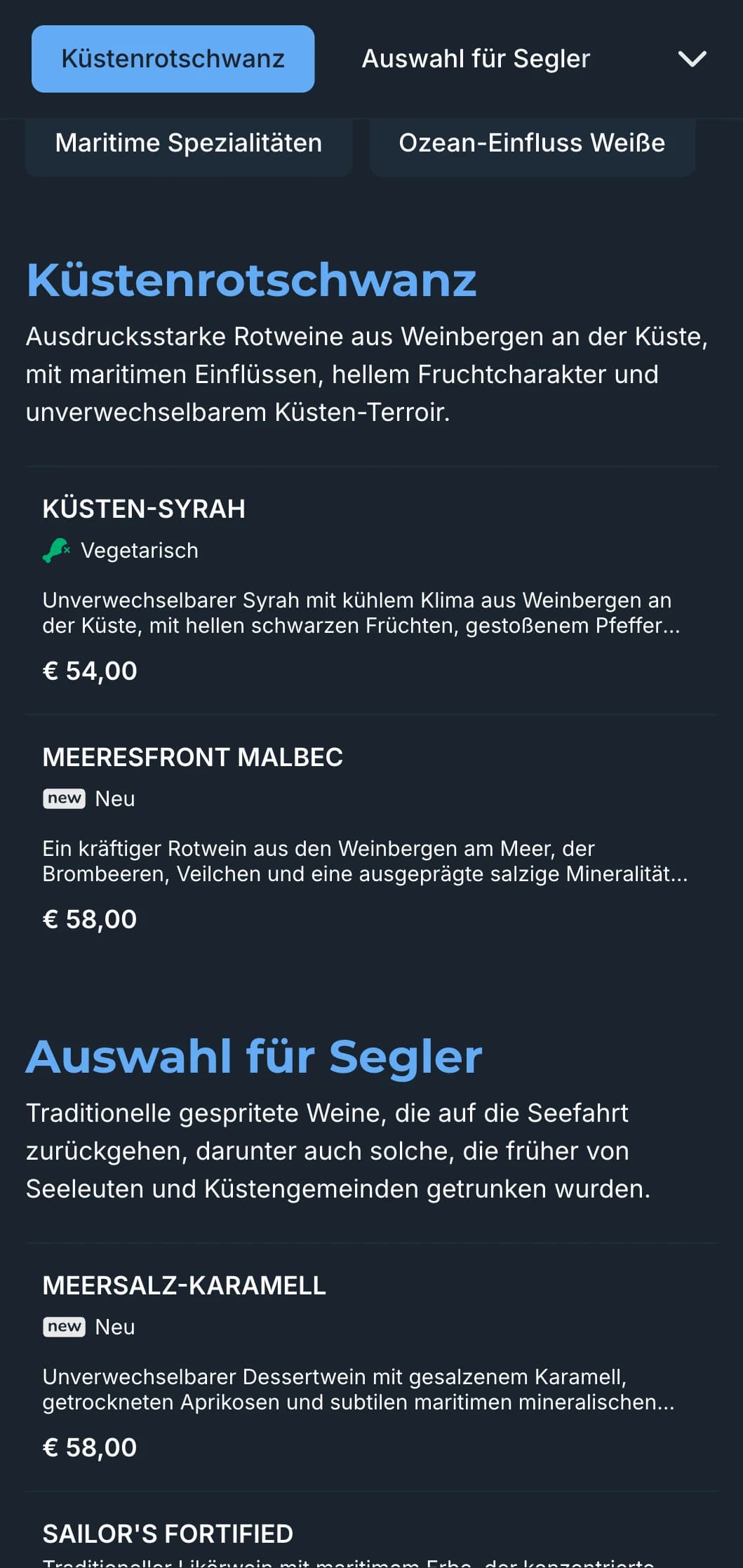 Mediterran inspirierte, dunkle Weinkartenvorlage mit leuchtend blauen Akzenten, perfekt für abendliche Restaurants an der Küste und Weinerlebnisse am Meer.
