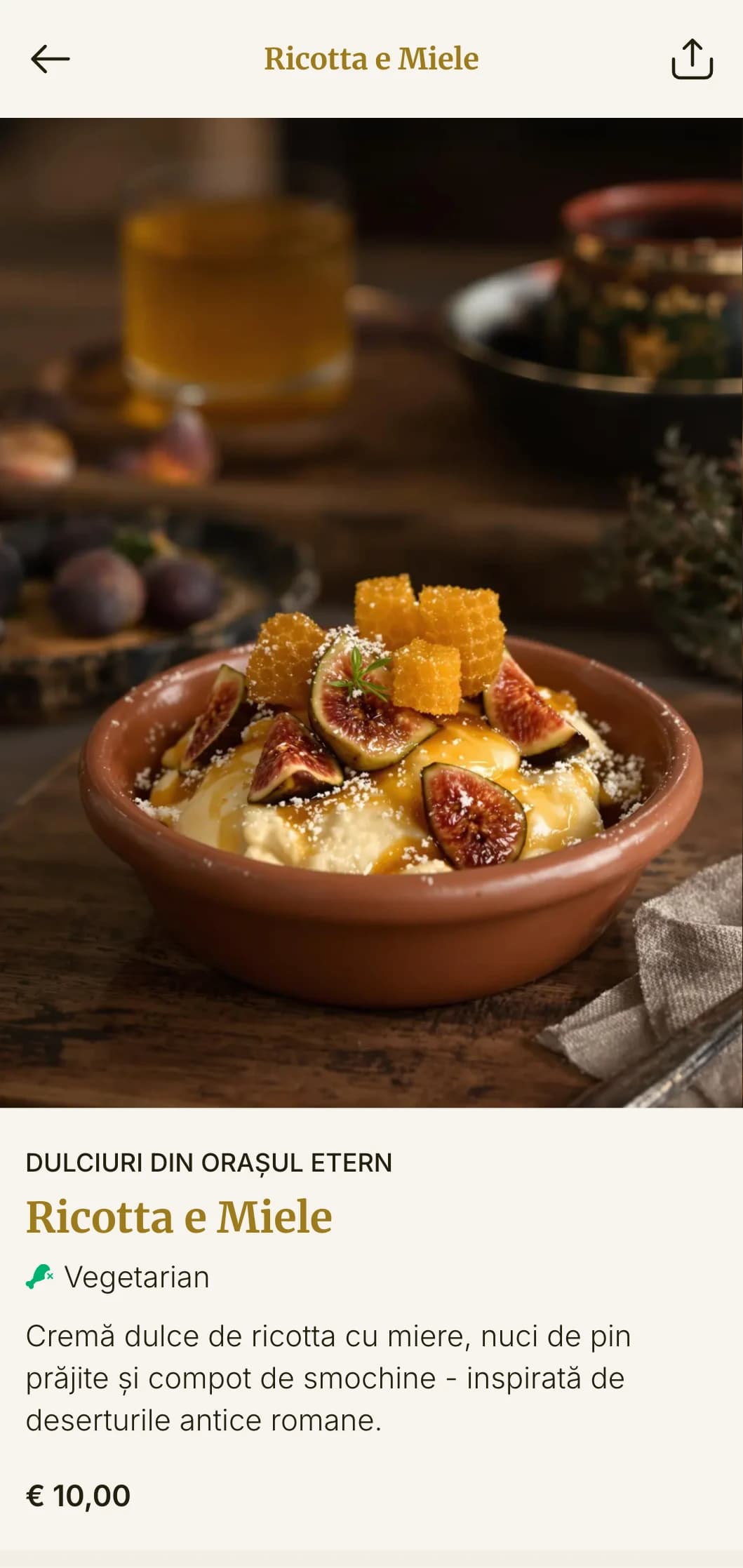 Meniu clasic de pizza în stil roman, cu referințe istorice italiene și stil elegant.