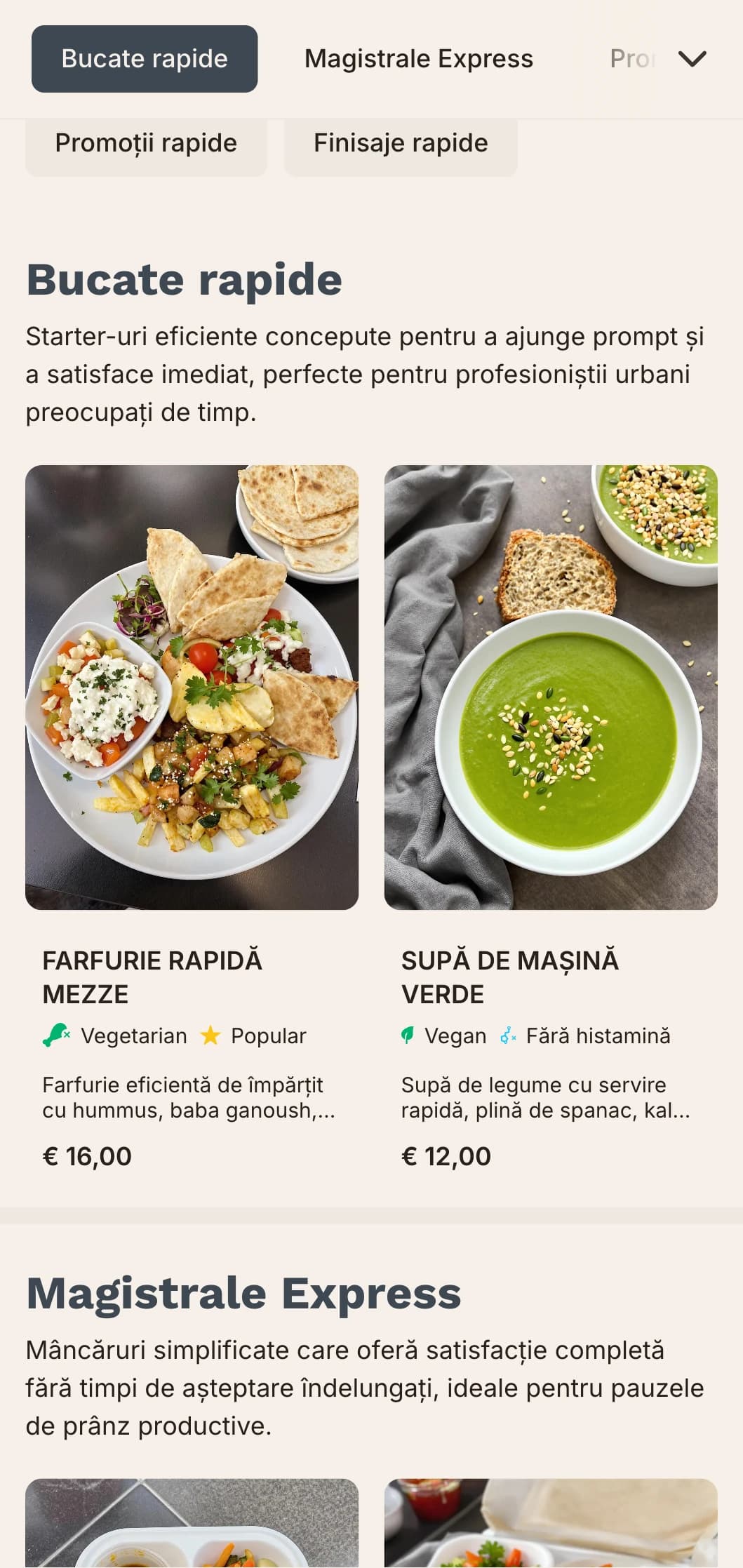 Design eficient, de inspirație urbană pentru meniul de prânz, cu tipografie îndrăzneață și organizare clară, ideal pentru restaurantele urbane aglomerate care servesc profesioniști care lucrează și care au timp limitat pentru prânz.